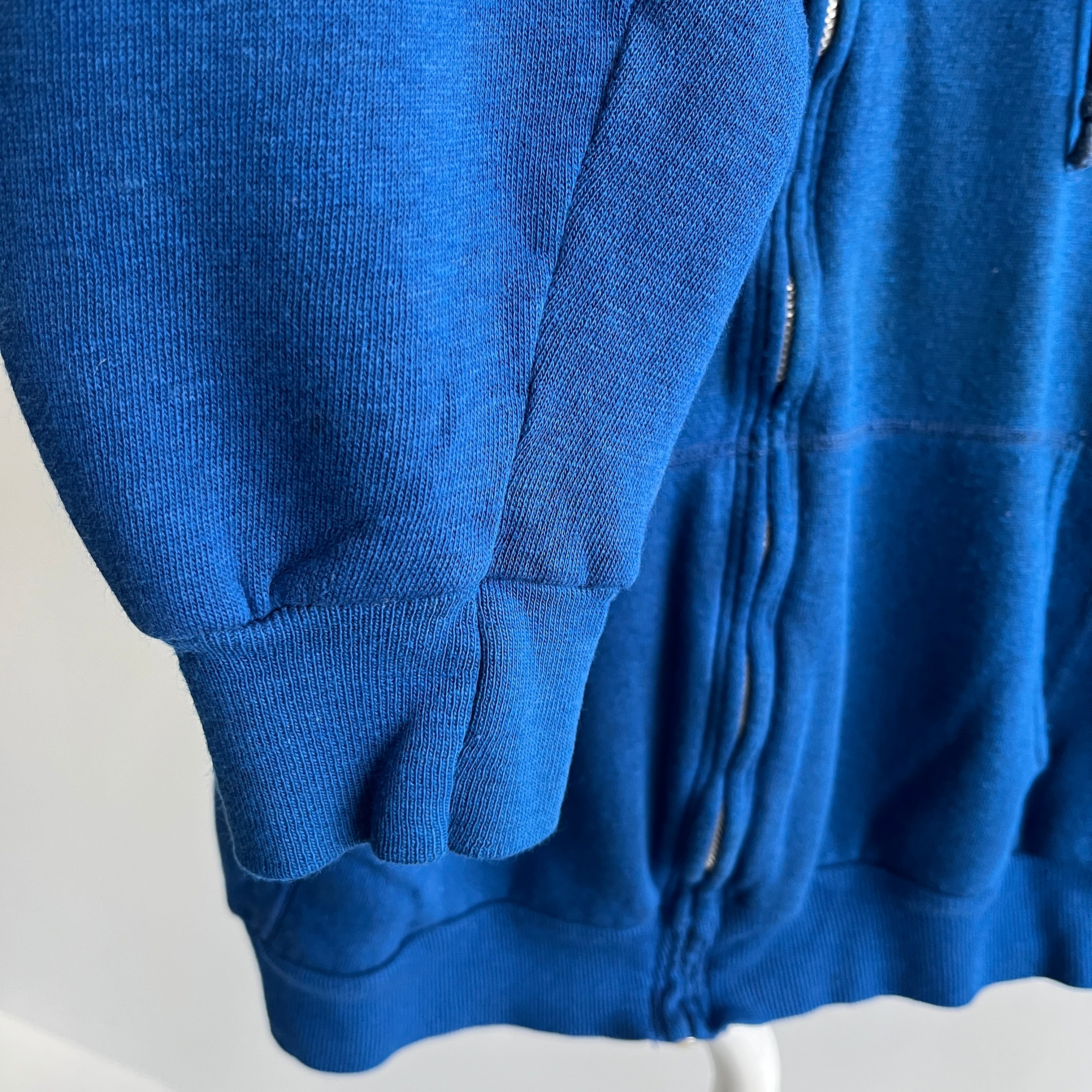 1980s Royal Blue Zip Up Hoodie with Rad Pockets