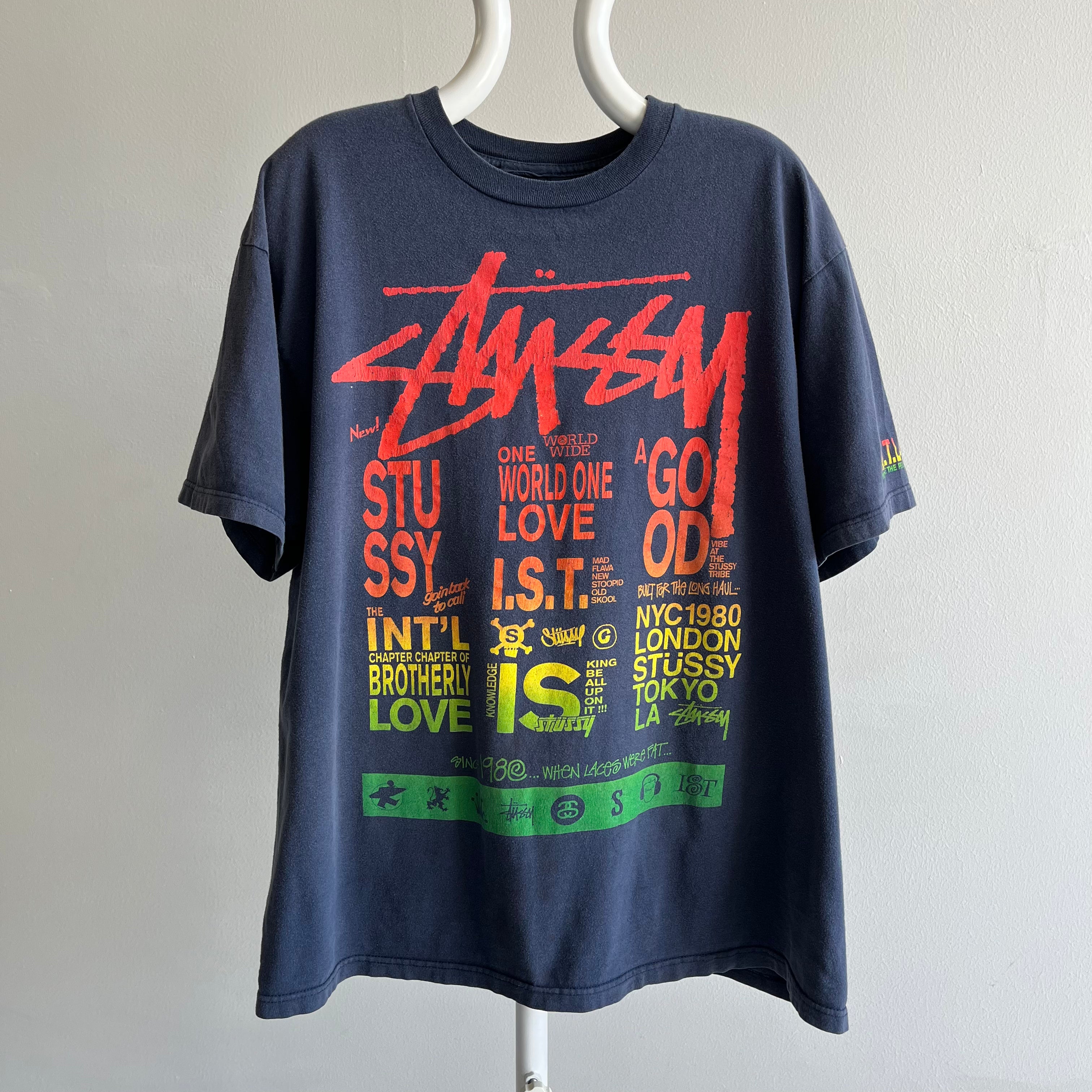 Vintage New Stussy White Grey Stay Paid Tee T-Shirt Large