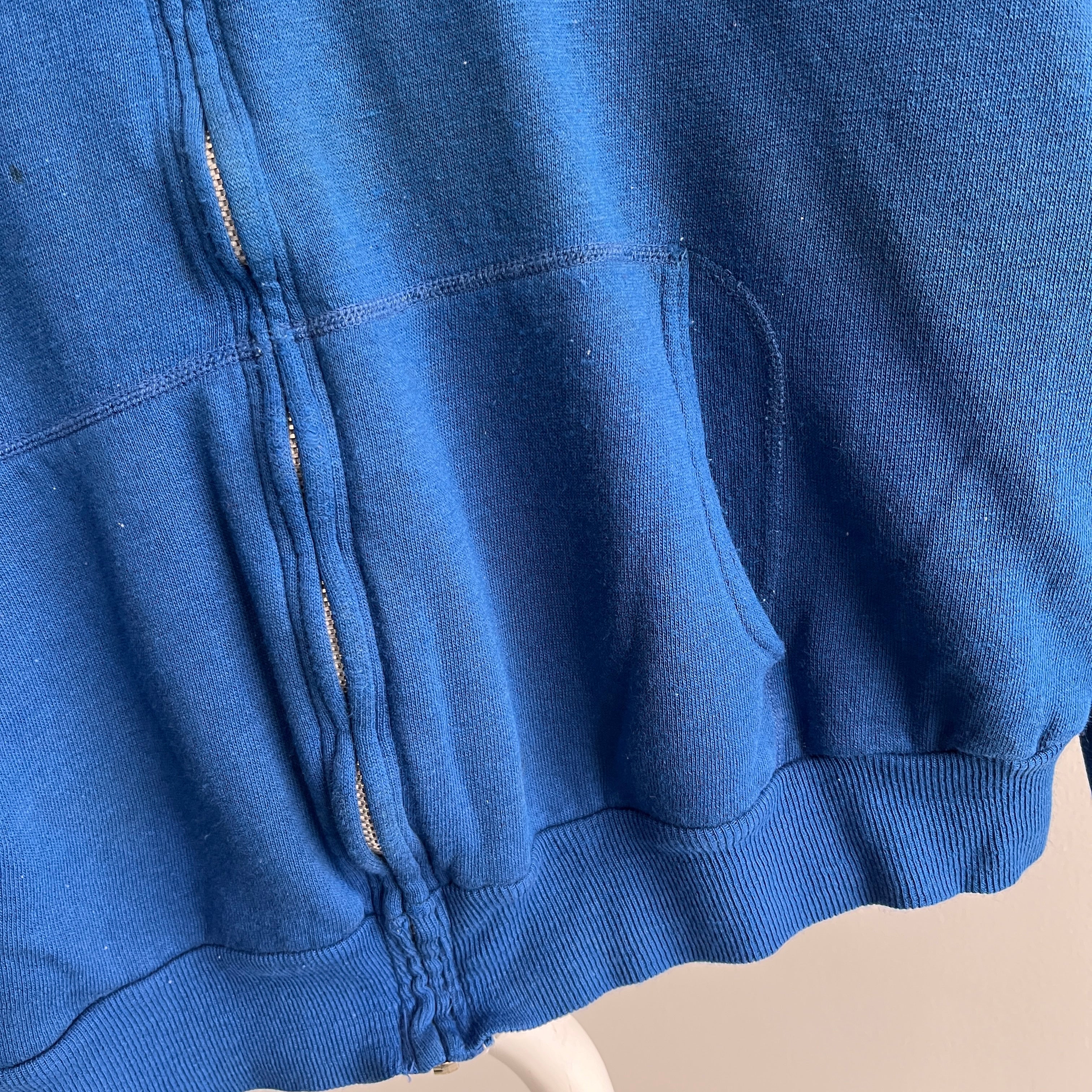 1980s Royal Blue Zip Up Hoodie with Rad Pockets