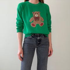 1980s A Little Early - Christmas Season Slouchy Bear Sweatshirt with Hand Mending - So Sweet