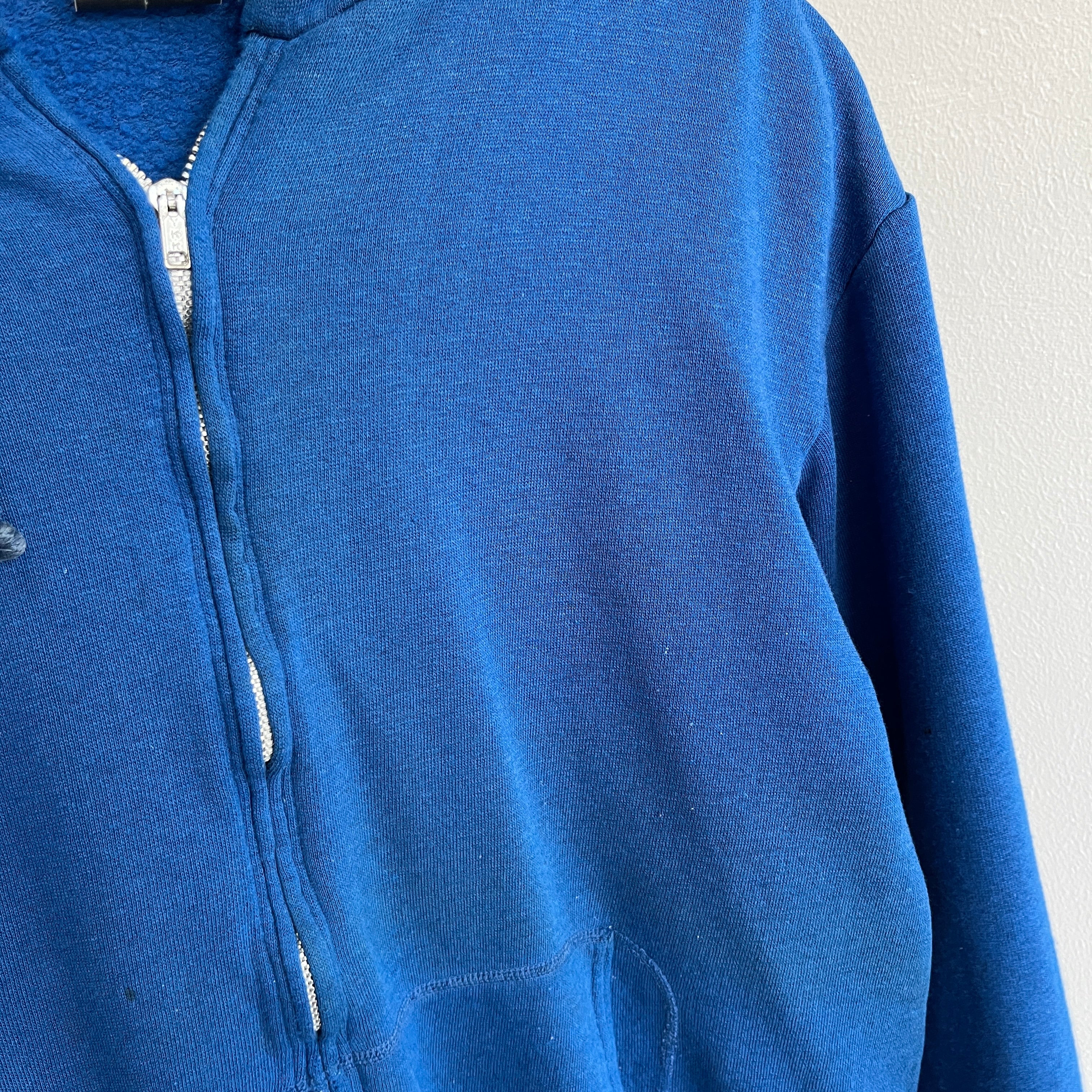 1980s Royal Blue Zip Up Hoodie with Rad Pockets