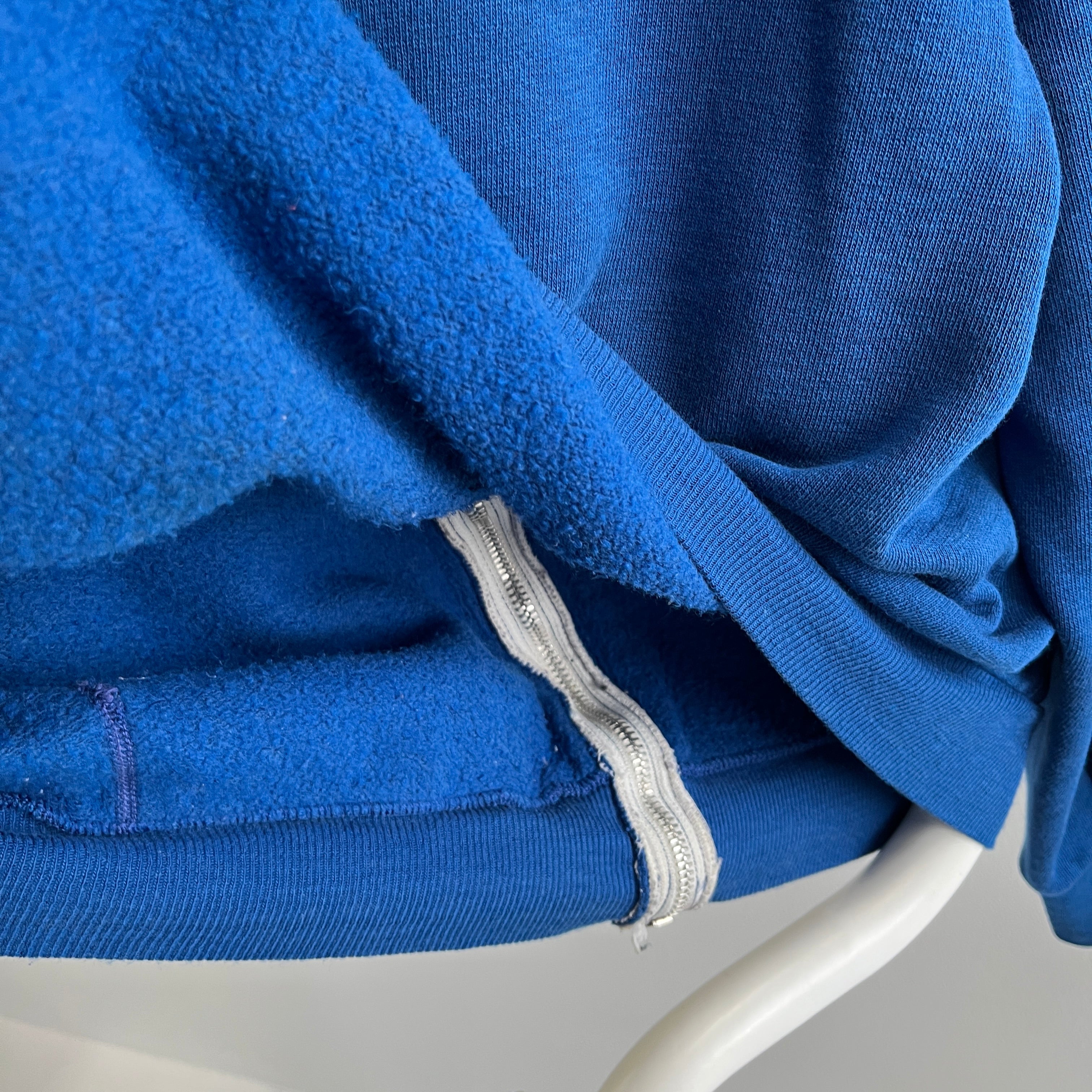 1980s Royal Blue Zip Up Hoodie with Rad Pockets