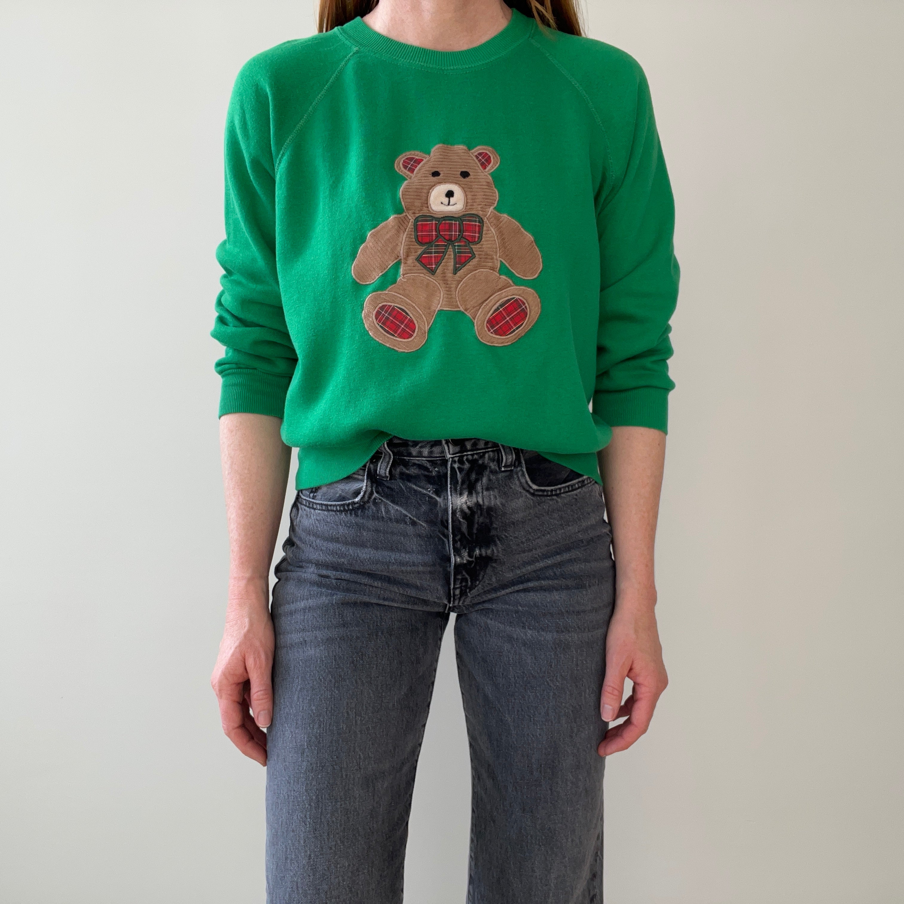 1980s A Little Early - Christmas Season Slouchy Bear Sweatshirt with Hand Mending - So Sweet