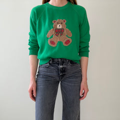 1980s A Little Early - Christmas Season Slouchy Bear Sweatshirt with Hand Mending - So Sweet