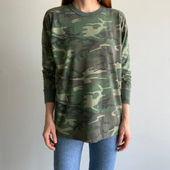 1980s Rothco Camo Long Sleeve Shirt with Staining and Wear