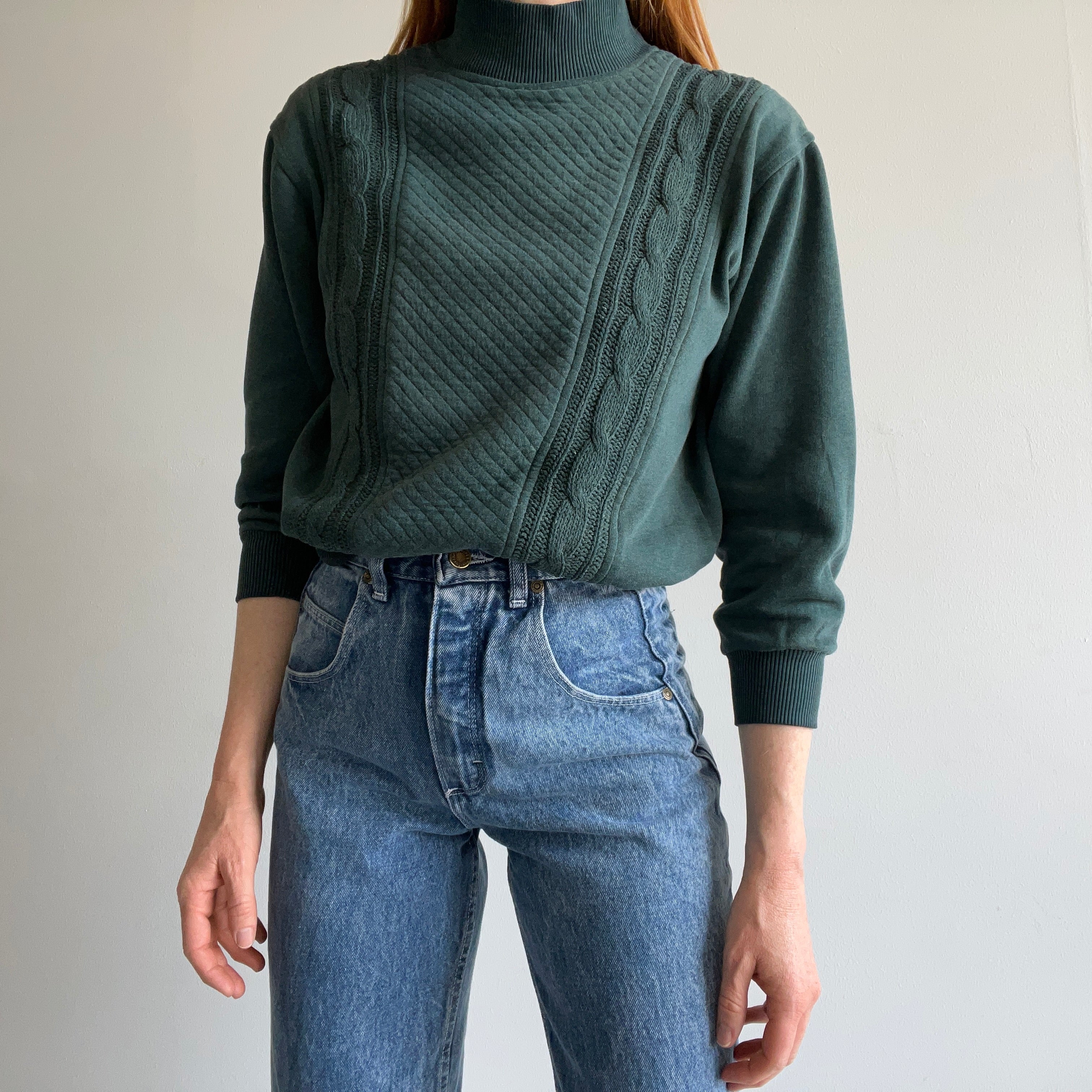 1980s Cable Knit Mock Neck Sweatshirt - Yes Please!