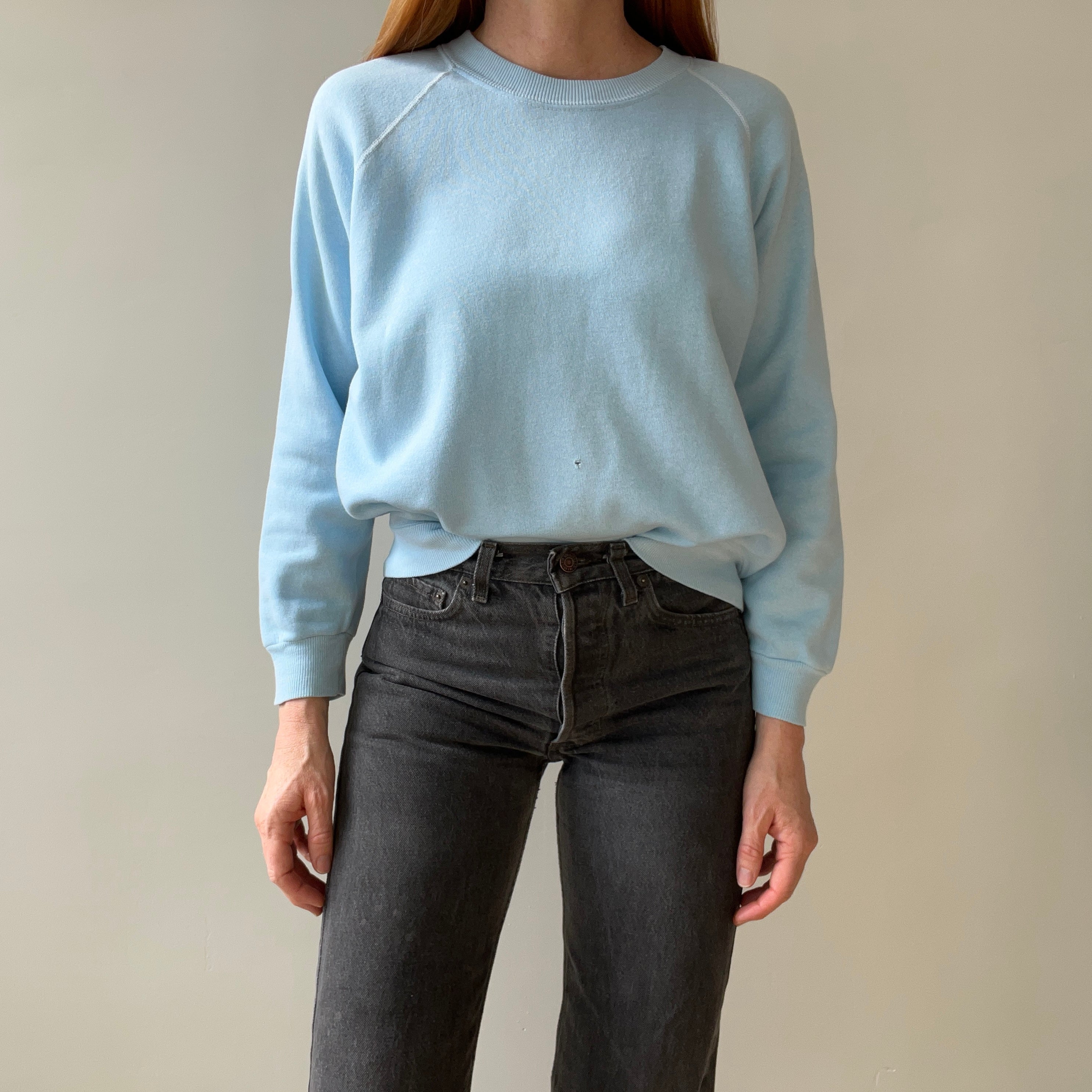 1970s Baby Sky Blue Blank Raglan Sweatshirt - SWOOOOOOON