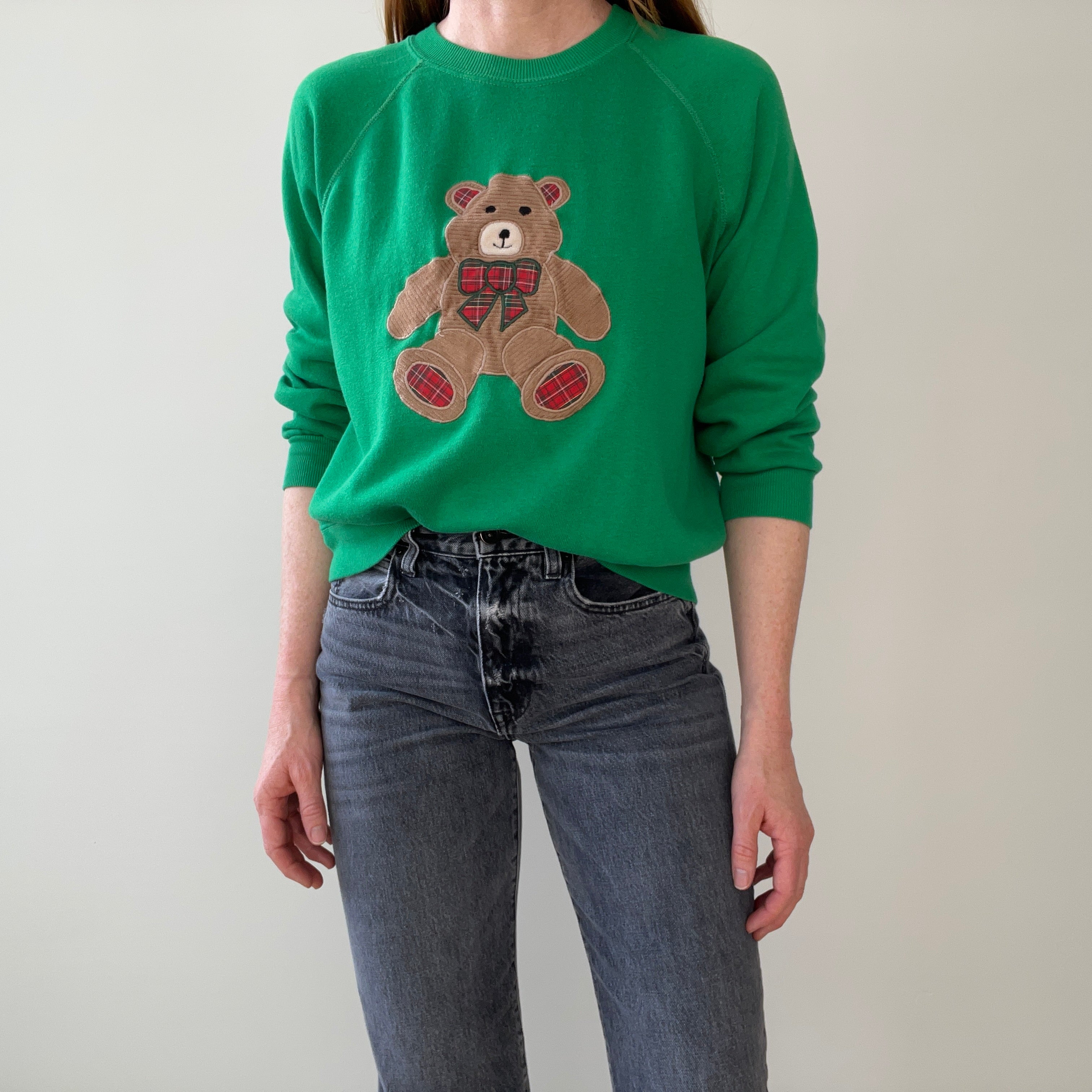 1980s A Little Early - Christmas Season Slouchy Bear Sweatshirt with Hand Mending - So Sweet