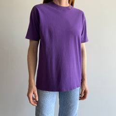 1980s Blank Purple Cotton T-Shirt with a Wabi Sabi Bleach Stain by Spruce