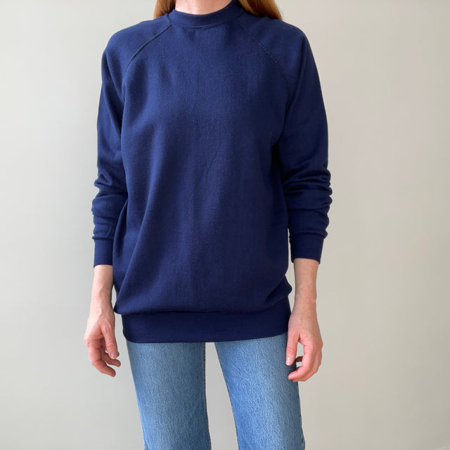 1970/80s Cozy Blank Navy Longer Sweatshirt by Sportswear