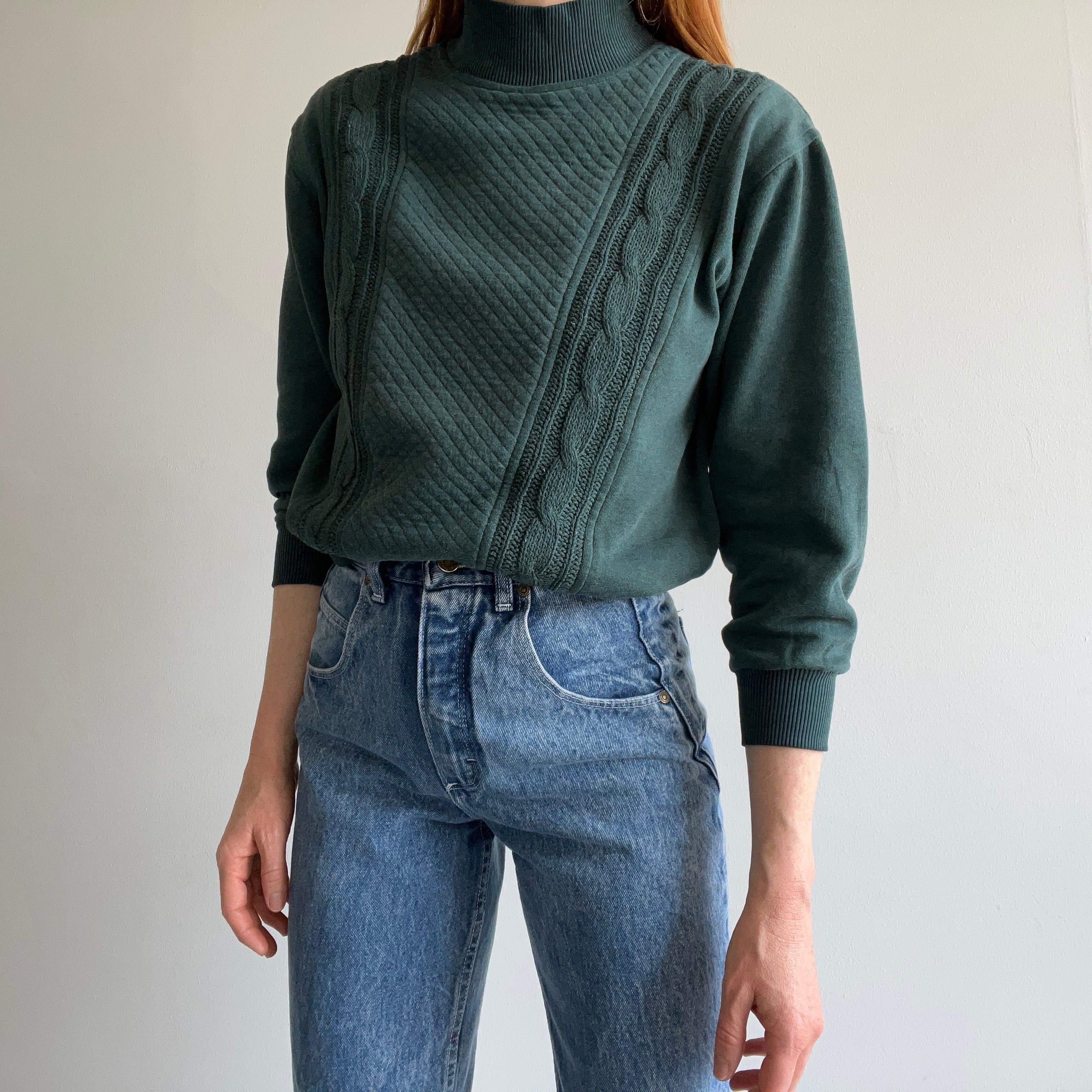 1980s Cable Knit Mock Neck Sweatshirt - Yes Please!