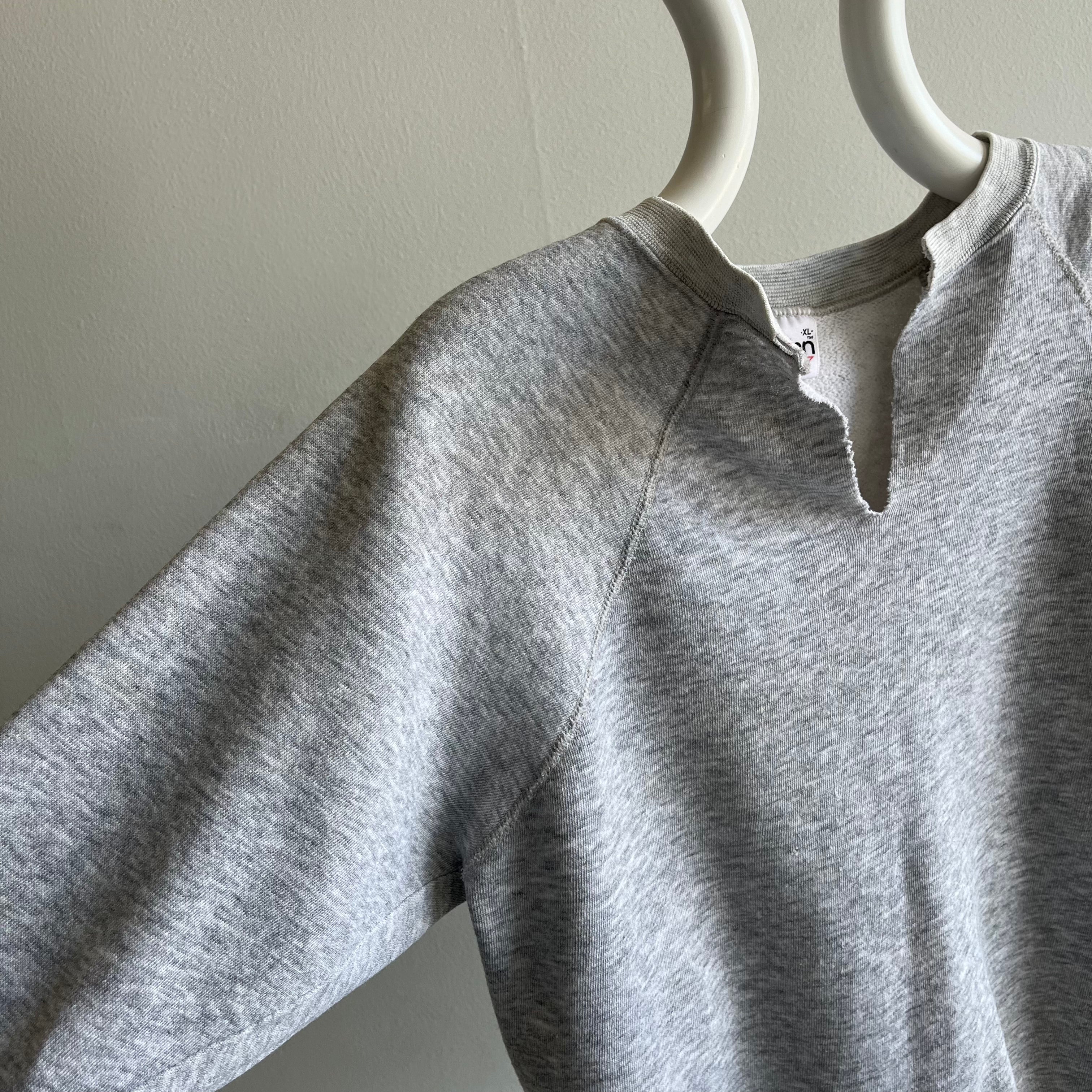 1980s Cut Neck Blank Gray Raglan by Action