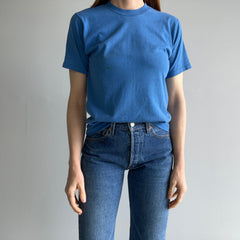 1980s Heavily Stained Faded Blank Blue T-Shirt - Swoon