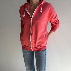 1980s Salmon Zip Up Hoodie with a White Zipper