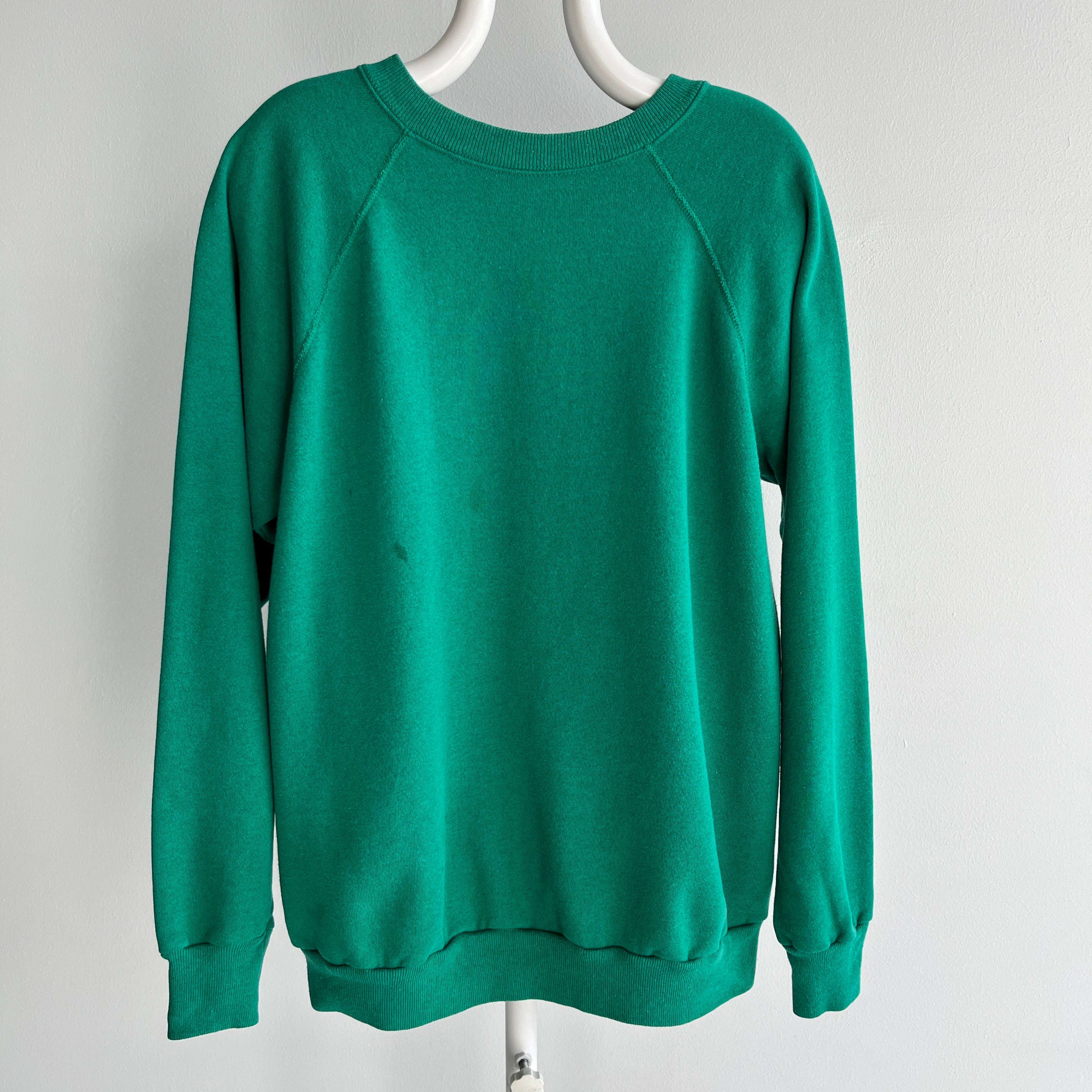 1980s Medium Weight Pannill Faded Kelly Green Sweatshirt with Staining