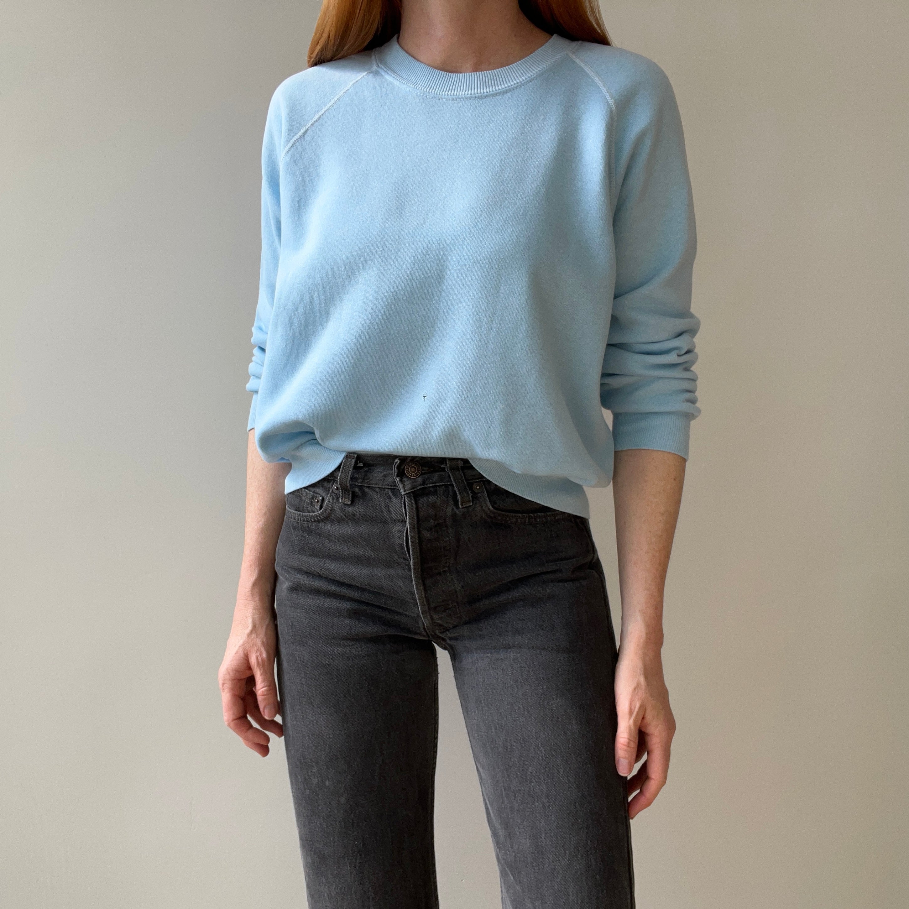 1970s Baby Sky Blue Blank Raglan Sweatshirt - SWOOOOOOON