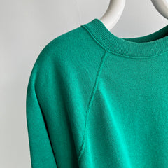 1980s Medium Weight Pannill Faded Kelly Green Sweatshirt with Staining