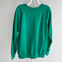 1980s Medium Weight Pannill Faded Kelly Green Sweatshirt with Staining