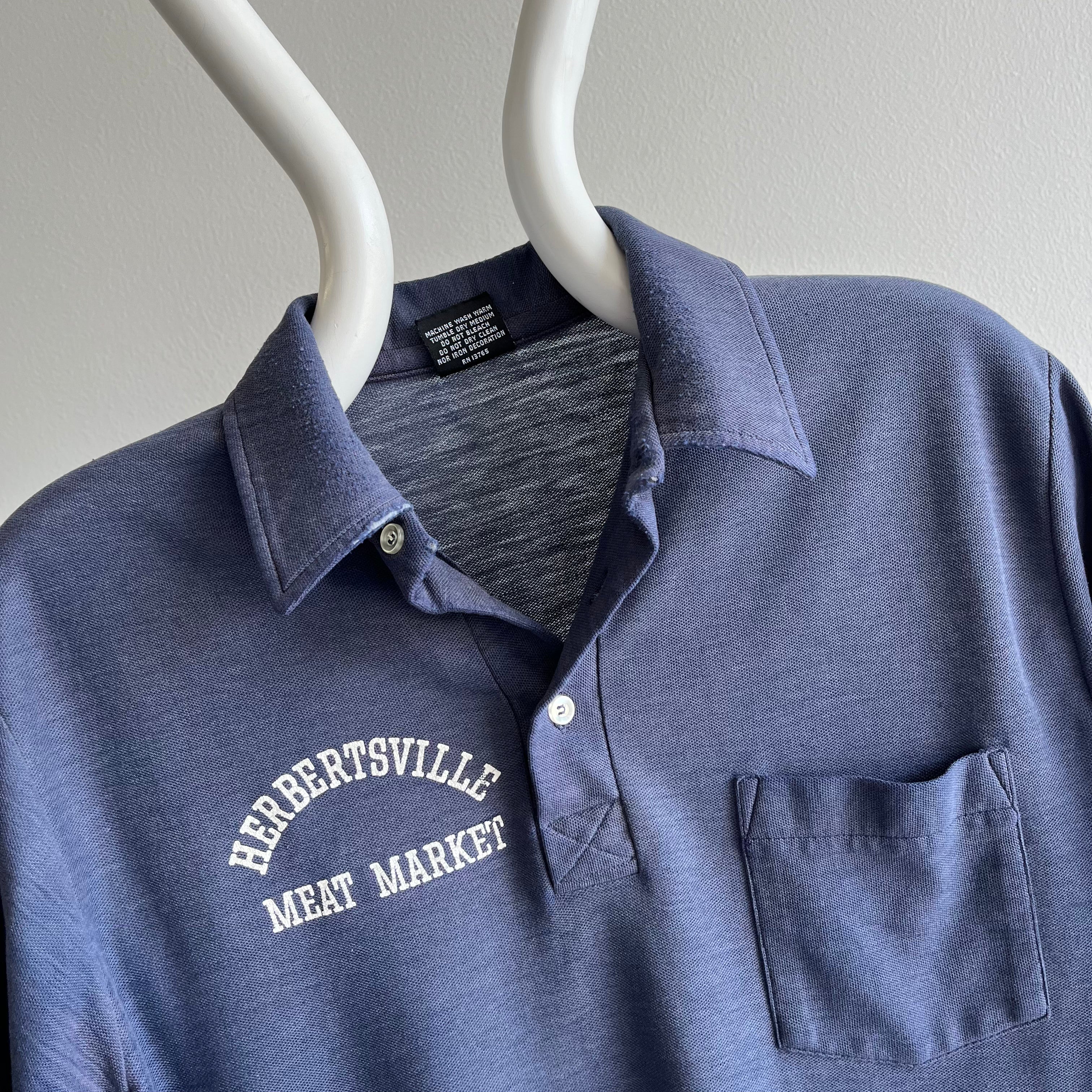 1970/80s Herbertsville Meat Market Extremely Sun Faded Polo Shirt