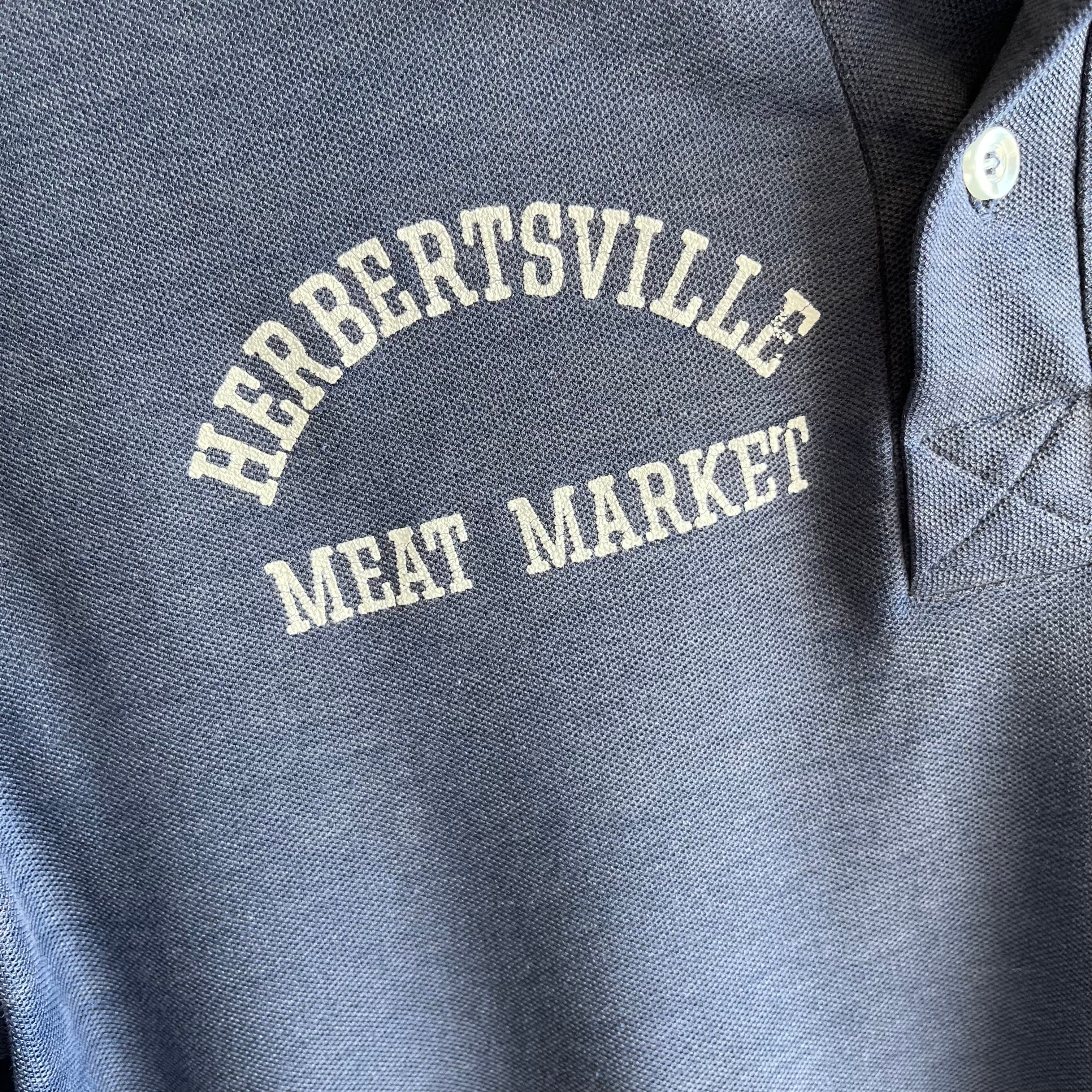 1970/80s Herbertsville Meat Market Extremely Sun Faded Polo Shirt