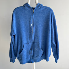 1980s Paint Stained Zip Up Hoodie in Heather Blue