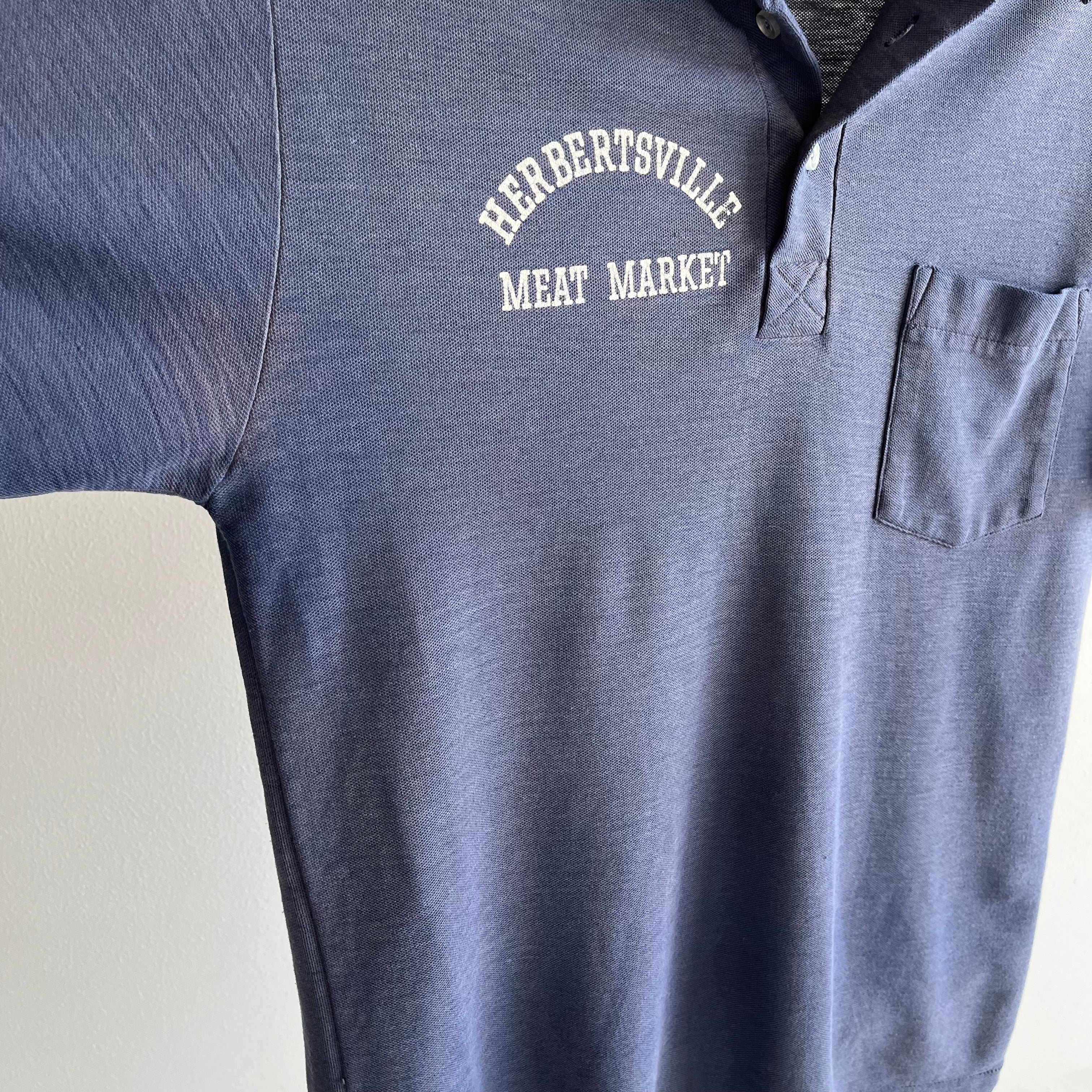 1970/80s Herbertsville Meat Market Extremely Sun Faded Polo Shirt