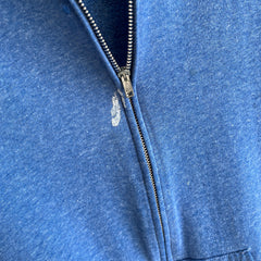 1980s Paint Stained Zip Up Hoodie in Heather Blue