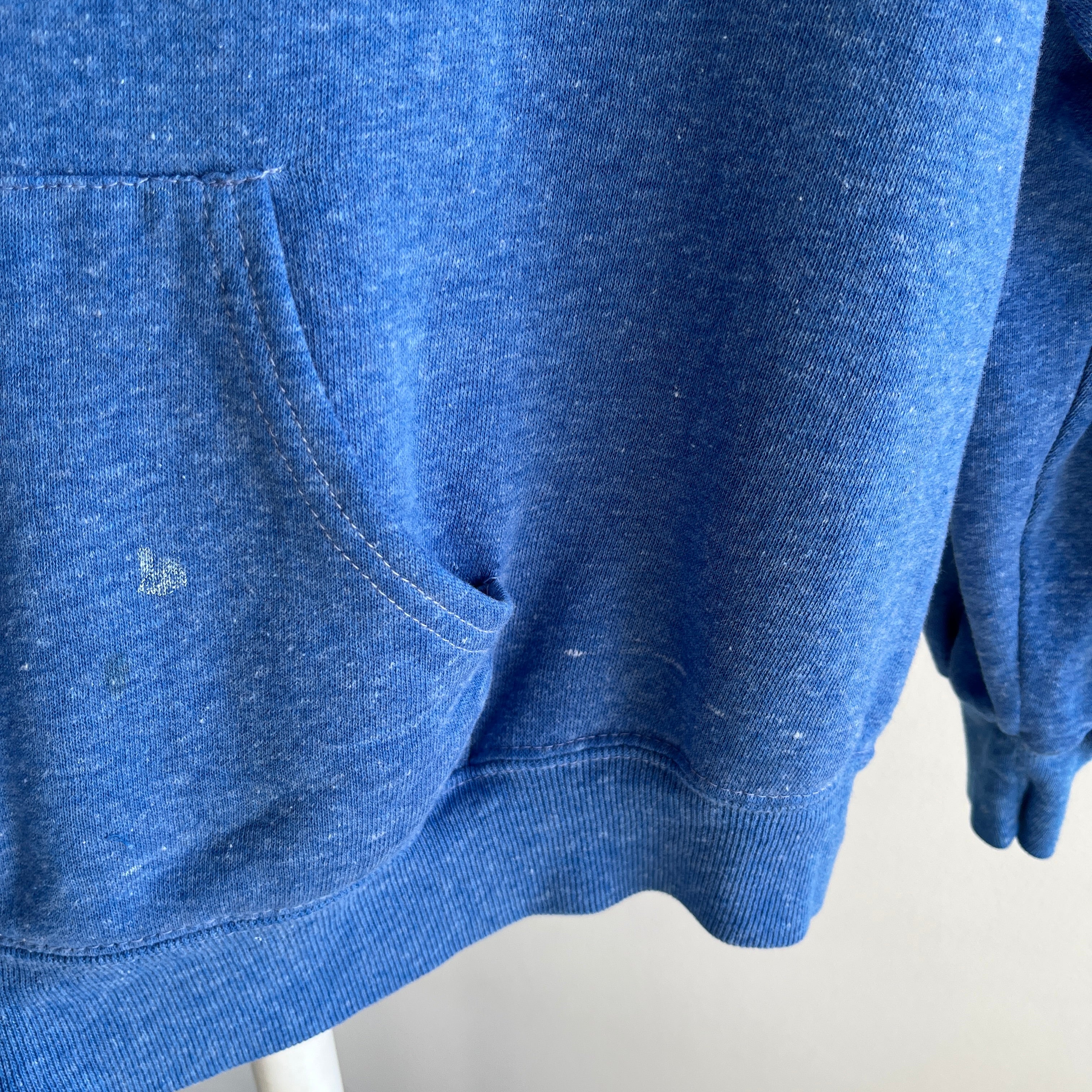 1980s Paint Stained Zip Up Hoodie in Heather Blue