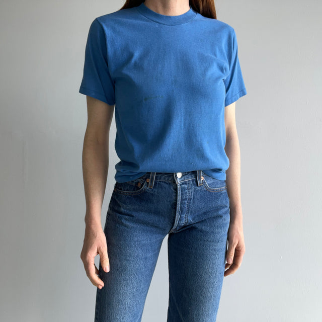 1980s Heavily Stained Faded Blank Blue T-Shirt - Swoon