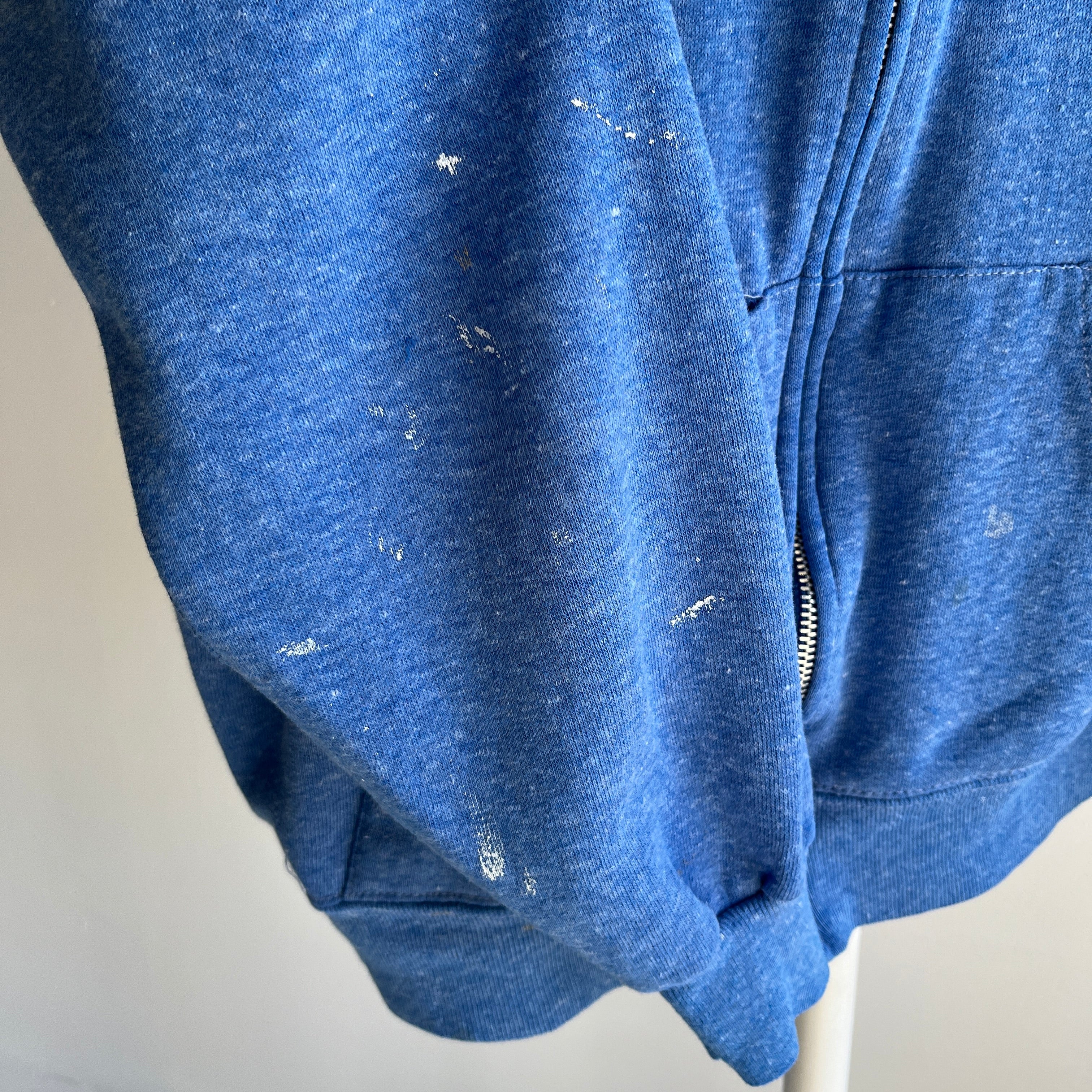 1980s Paint Stained Zip Up Hoodie in Heather Blue