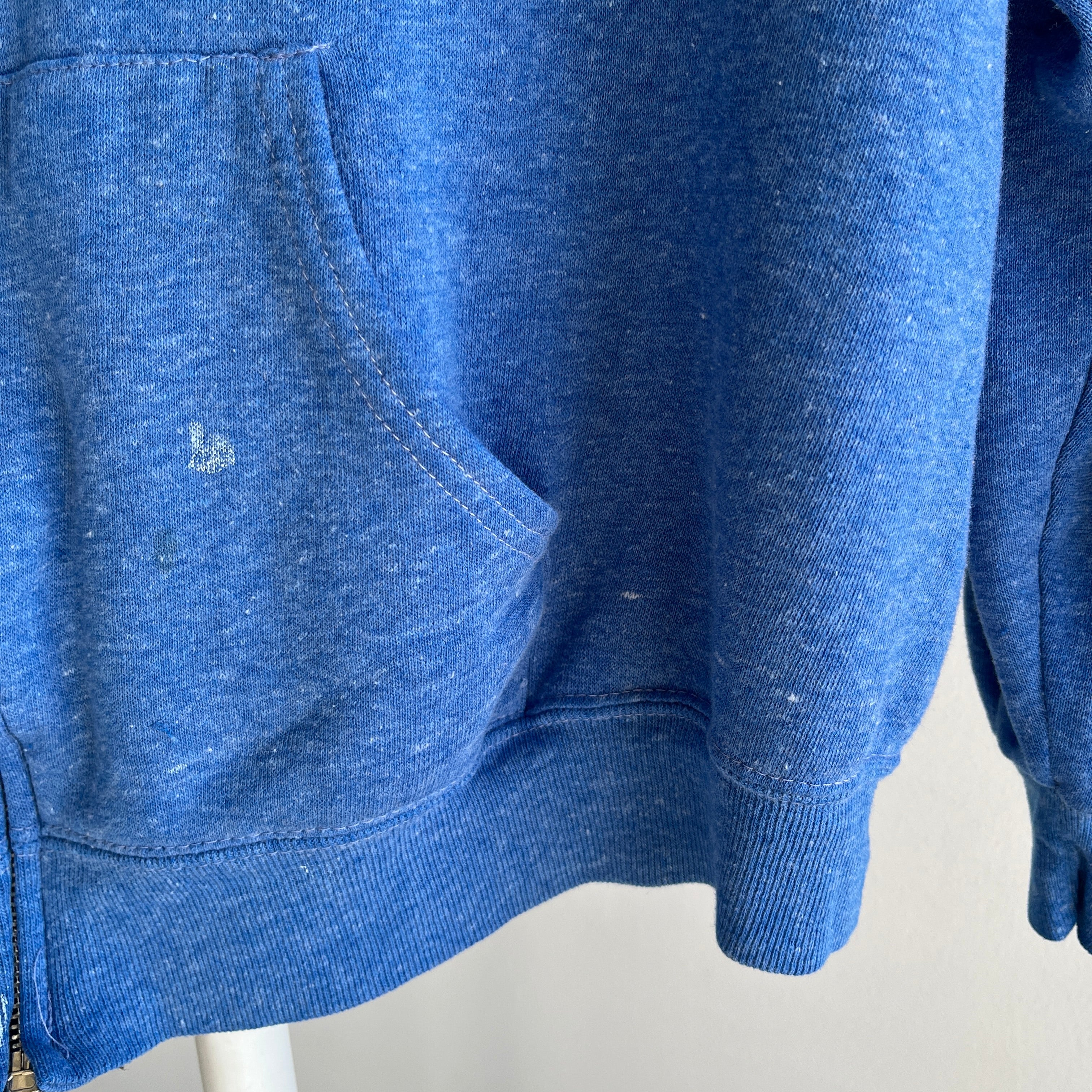 1980s Paint Stained Zip Up Hoodie in Heather Blue