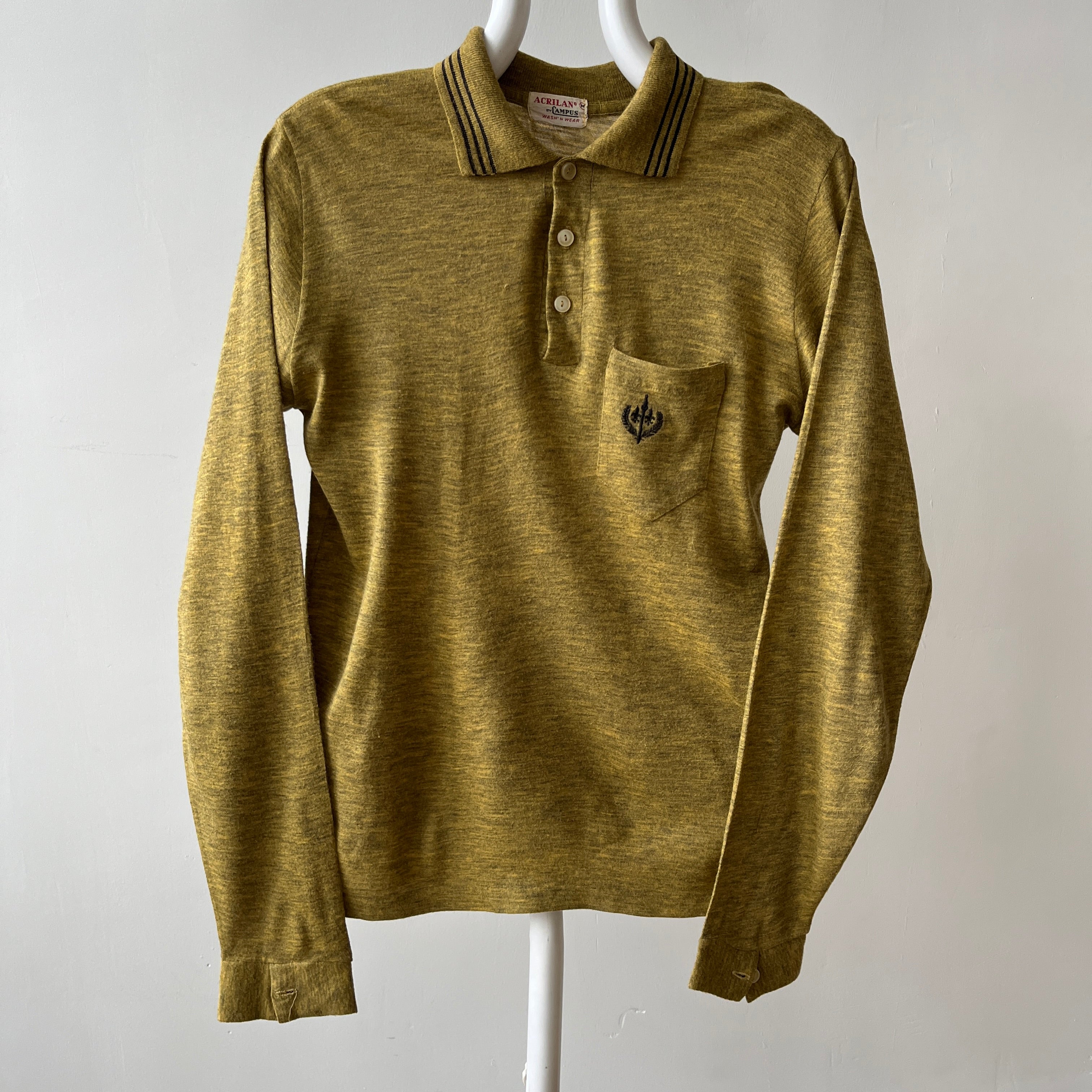 1950s Dark Mustard Long Sleeve Collar Henley Shirt