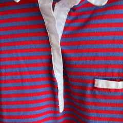 1980s Red, White and Blue Striped Polo Shirt