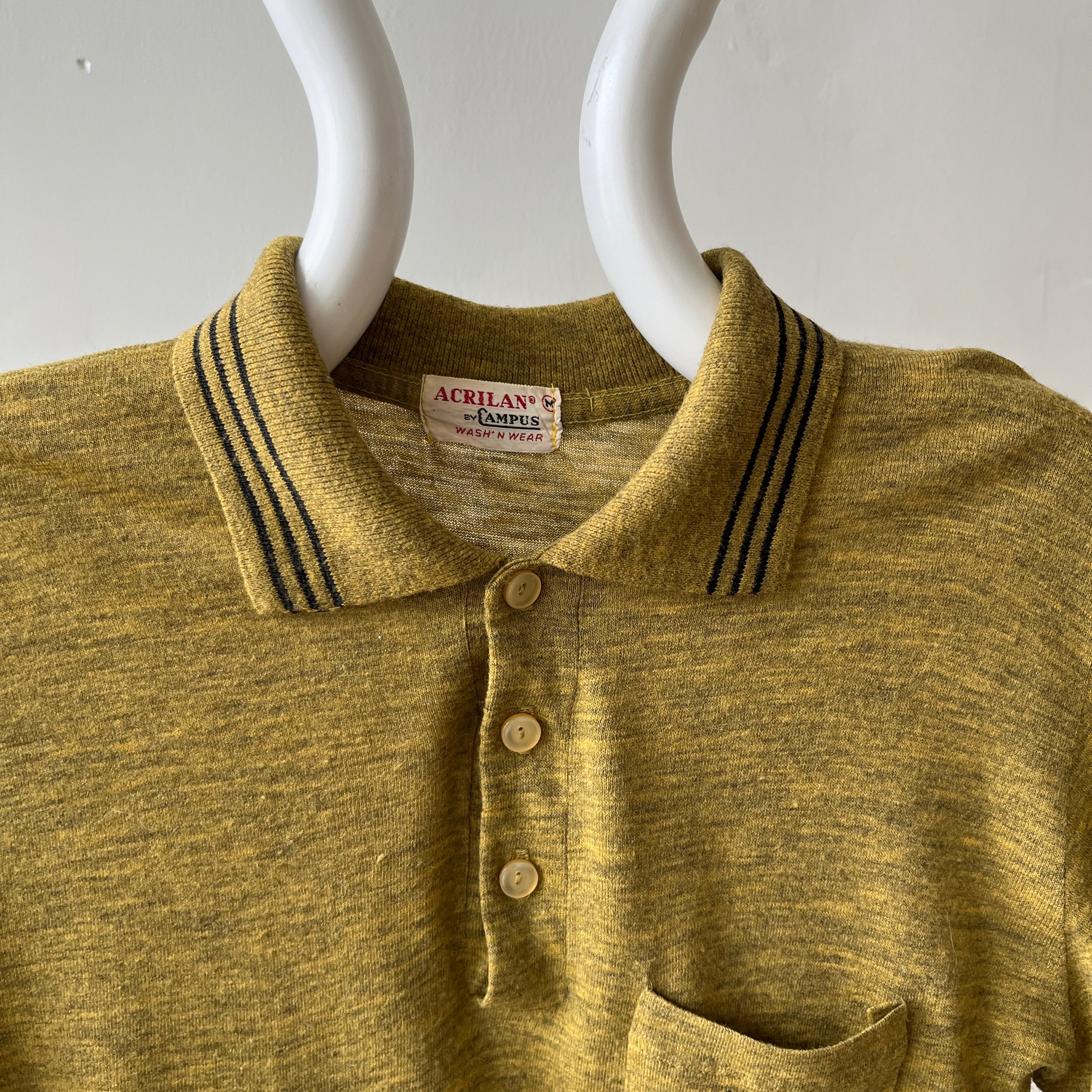 1950s Dark Mustard Long Sleeve Collar Henley Shirt