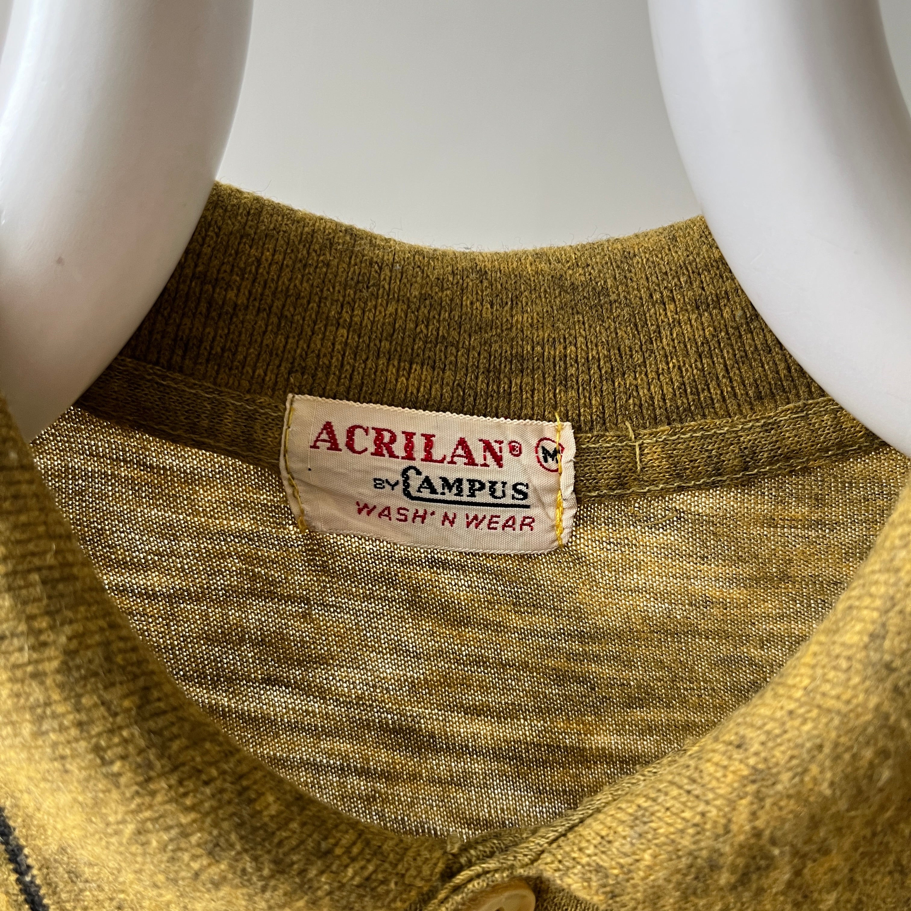 1950s Dark Mustard Long Sleeve Collar Henley Shirt