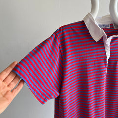 1980s Red, White and Blue Striped Polo Shirt