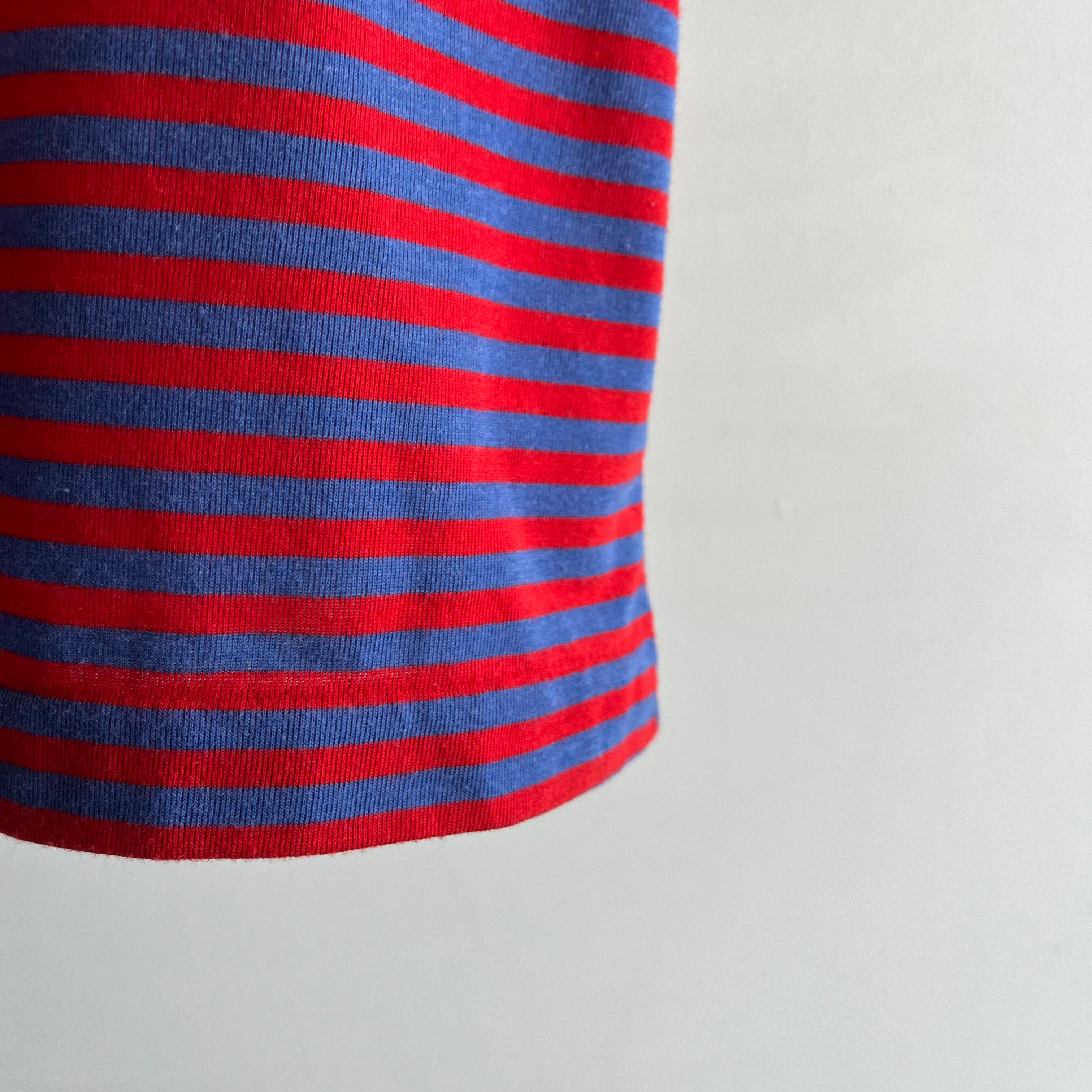 1980s Red, White and Blue Striped Polo Shirt