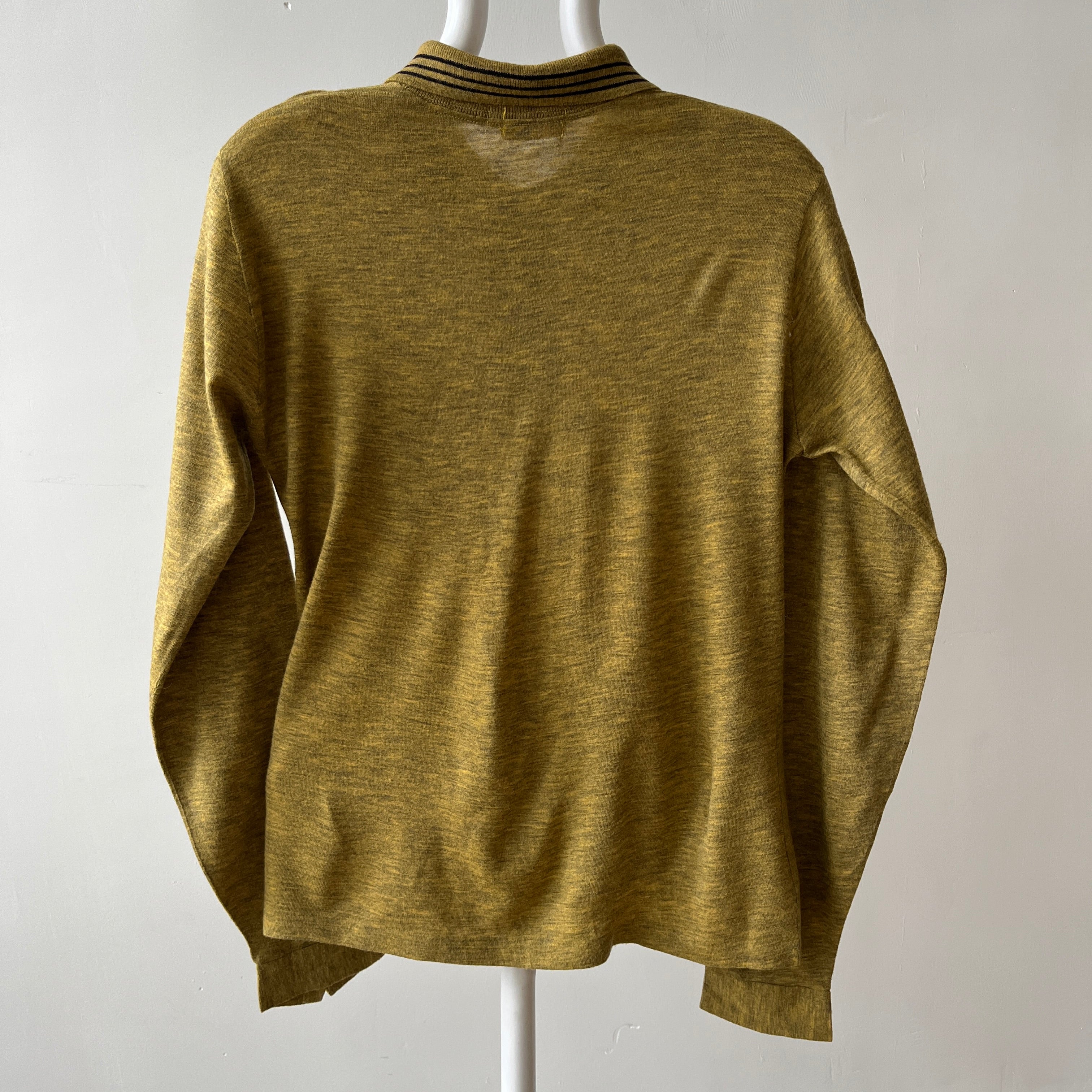 1950s Dark Mustard Long Sleeve Collar Henley Shirt