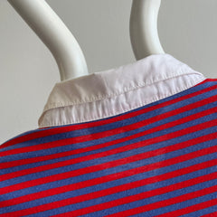 1980s Red, White and Blue Striped Polo Shirt