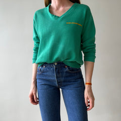 1960s/70s Faded Green Ann Taylor (!!!) V Neck Sweatshirt