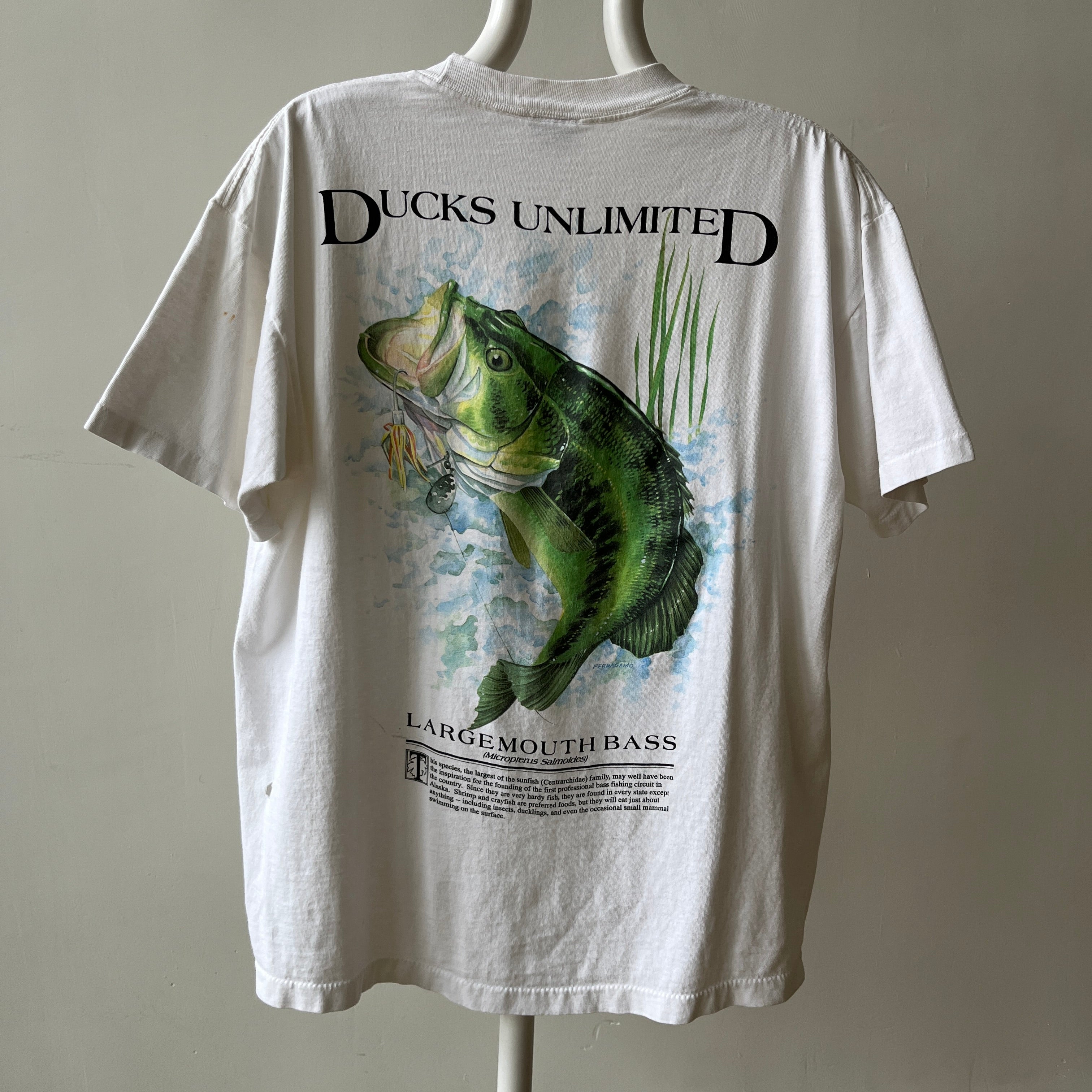 1980s Ducks Unlimited Pocket T Shirt - Giant Fish on The Backside