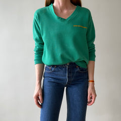1960s/70s Faded Green Ann Taylor (!!!) V Neck Sweatshirt