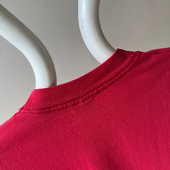 1980s Perfectly Faded and Nicely Stained (In A Cool Way) Cut Hem Blank Red Cotton T-Shirt