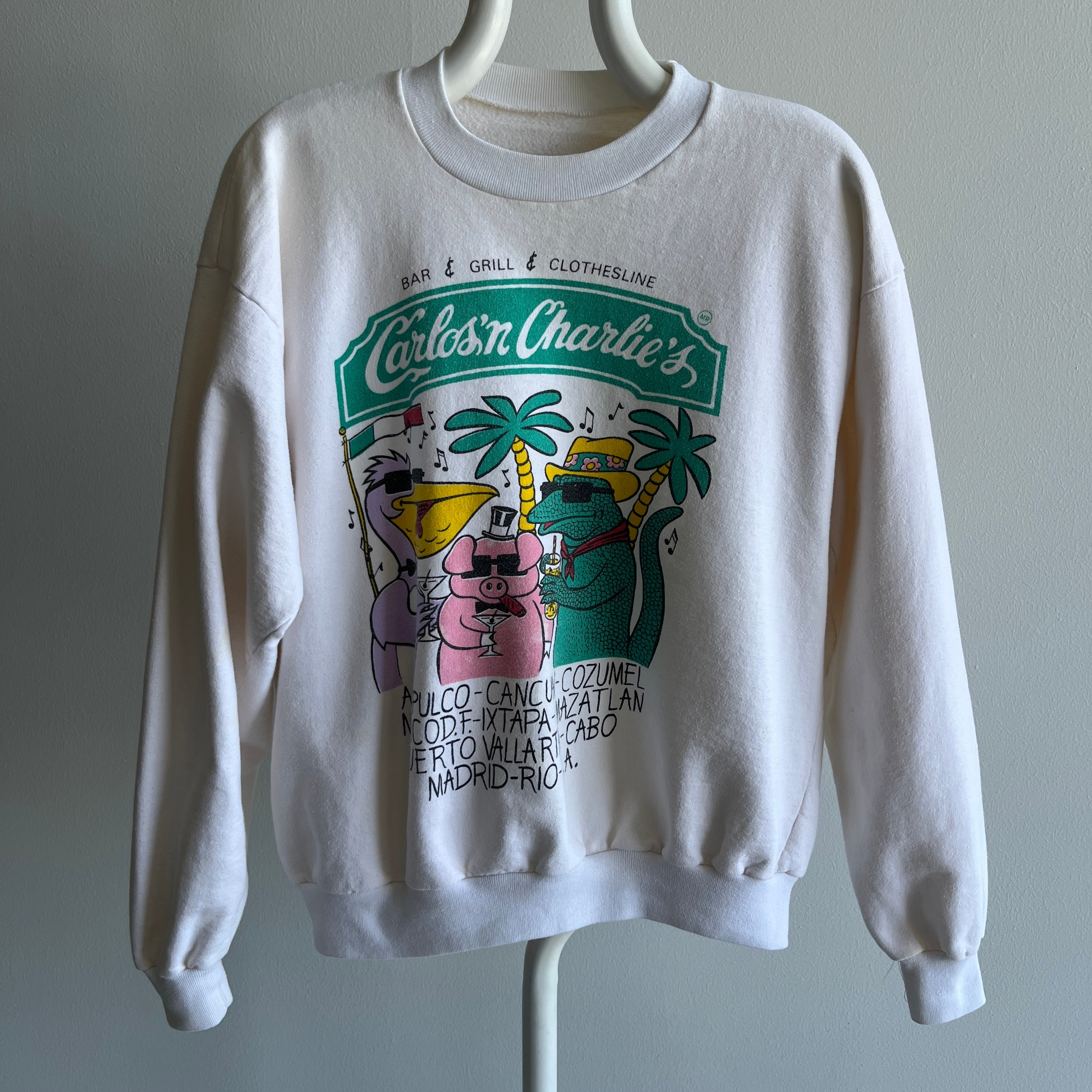 1980/90s Cotton Carlos n Charlie's Bar and Grill and Clothesline Sweatshirt