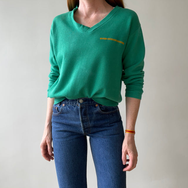 1960s/70s Faded Green Ann Taylor (!!!) V Neck Sweatshirt