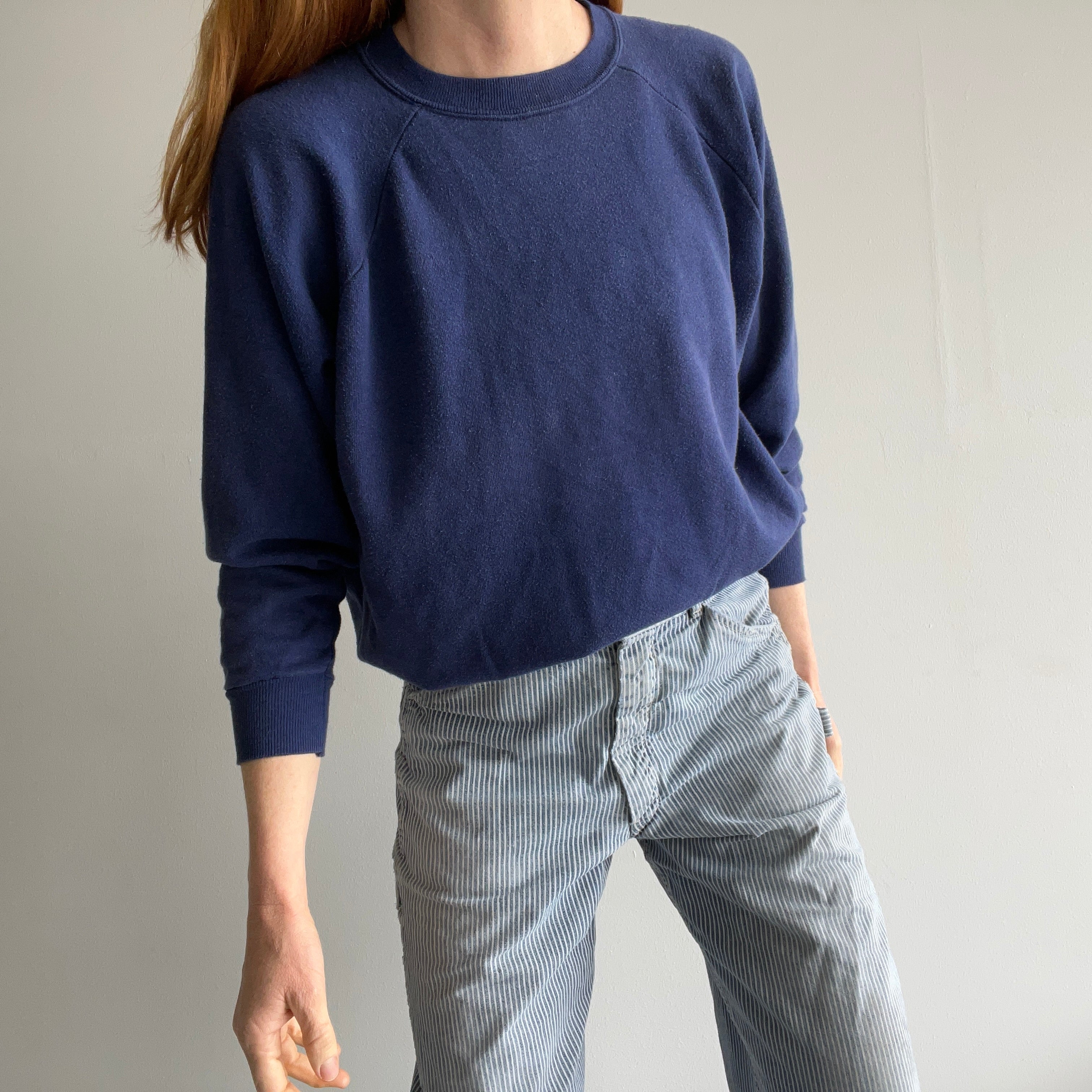 1980s Blank Navy Raglan - Classic