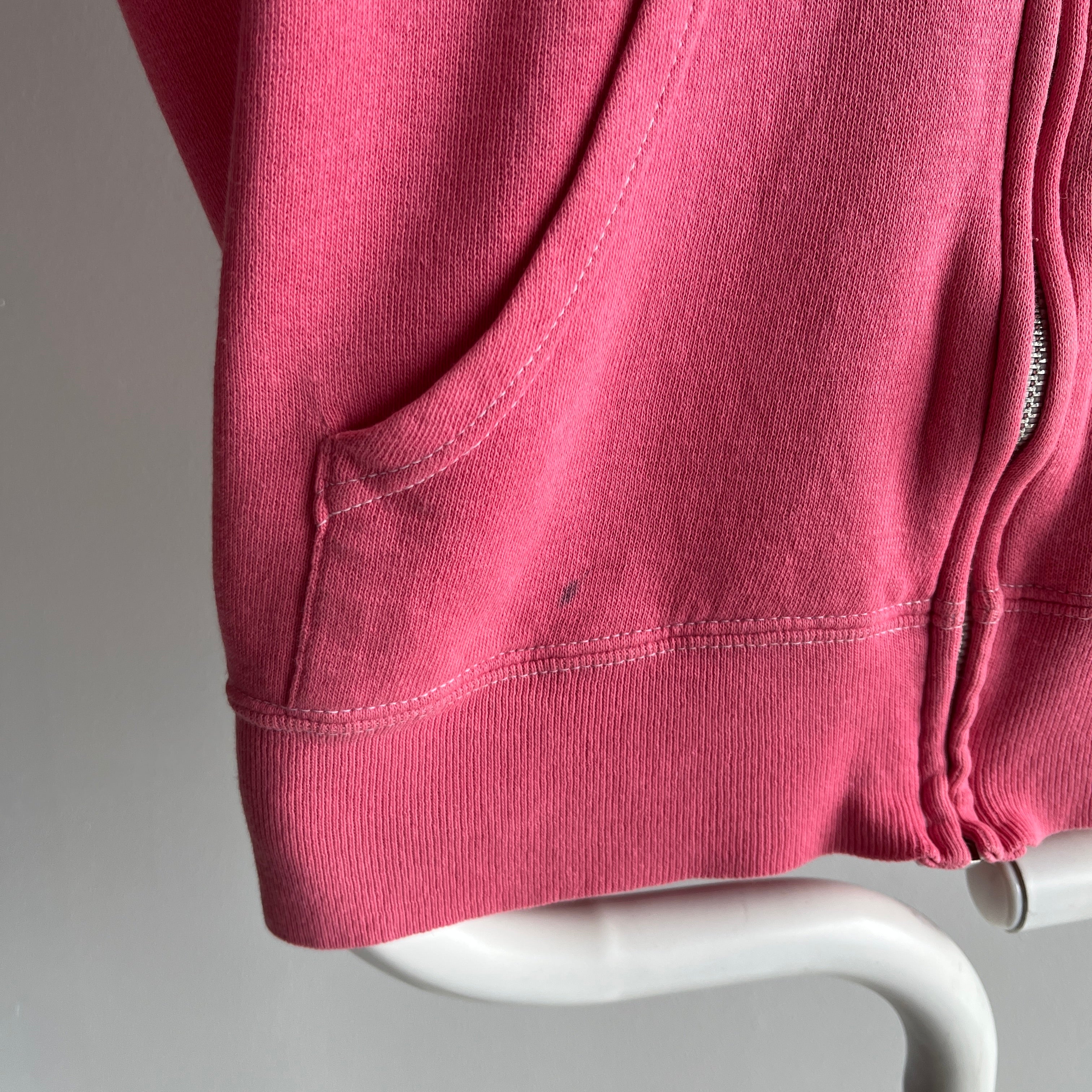 1980s Bubble gum Pink Zip Up Hoodie - Smaller Size