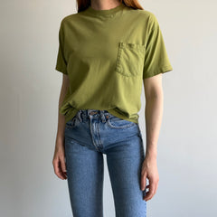 1980s Blank Soft and Worn Olive Green Pocket T-Shirt