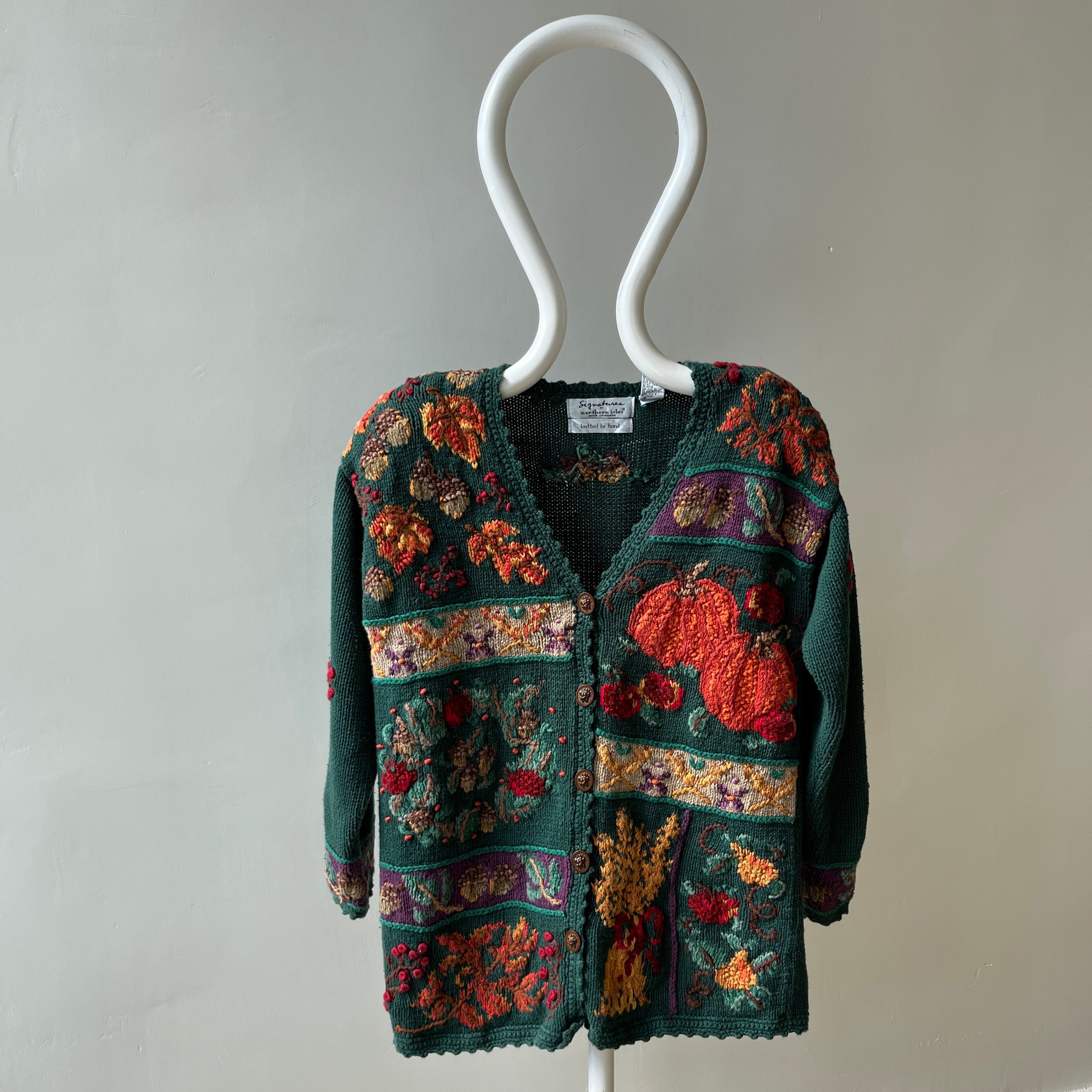 1980s Hand Knit Fall Cardigan Sweater with Amazing Buttons