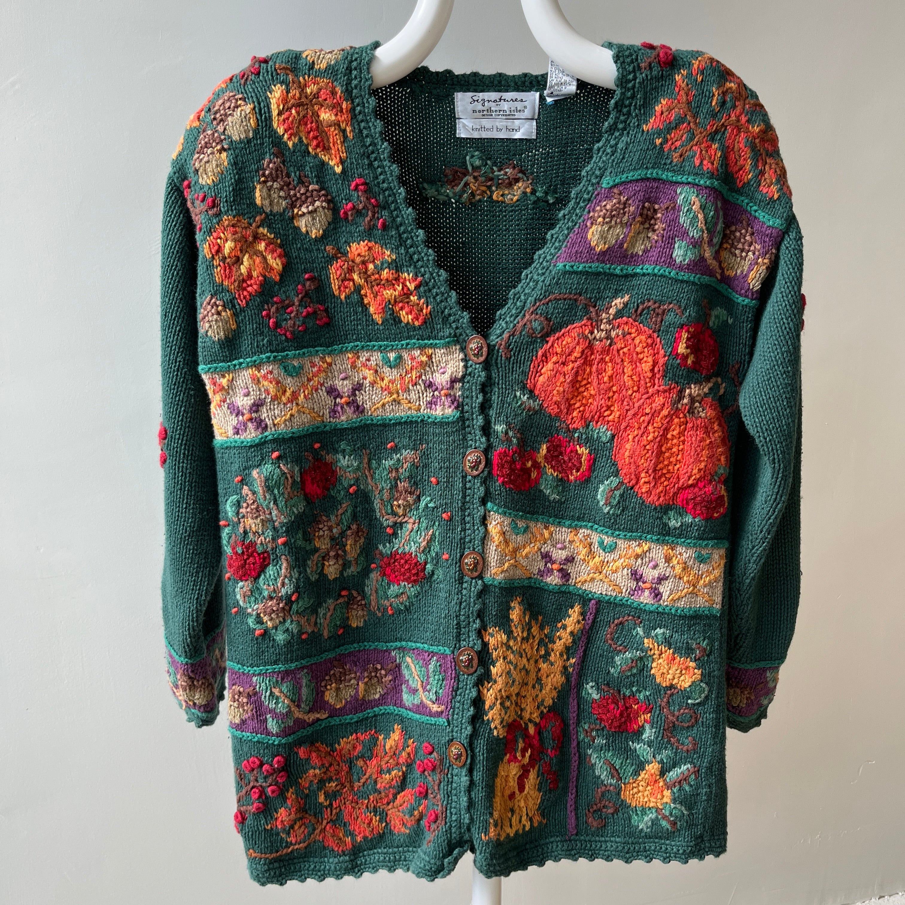 1980s Hand Knit Fall Cardigan Sweater with Amazing Buttons